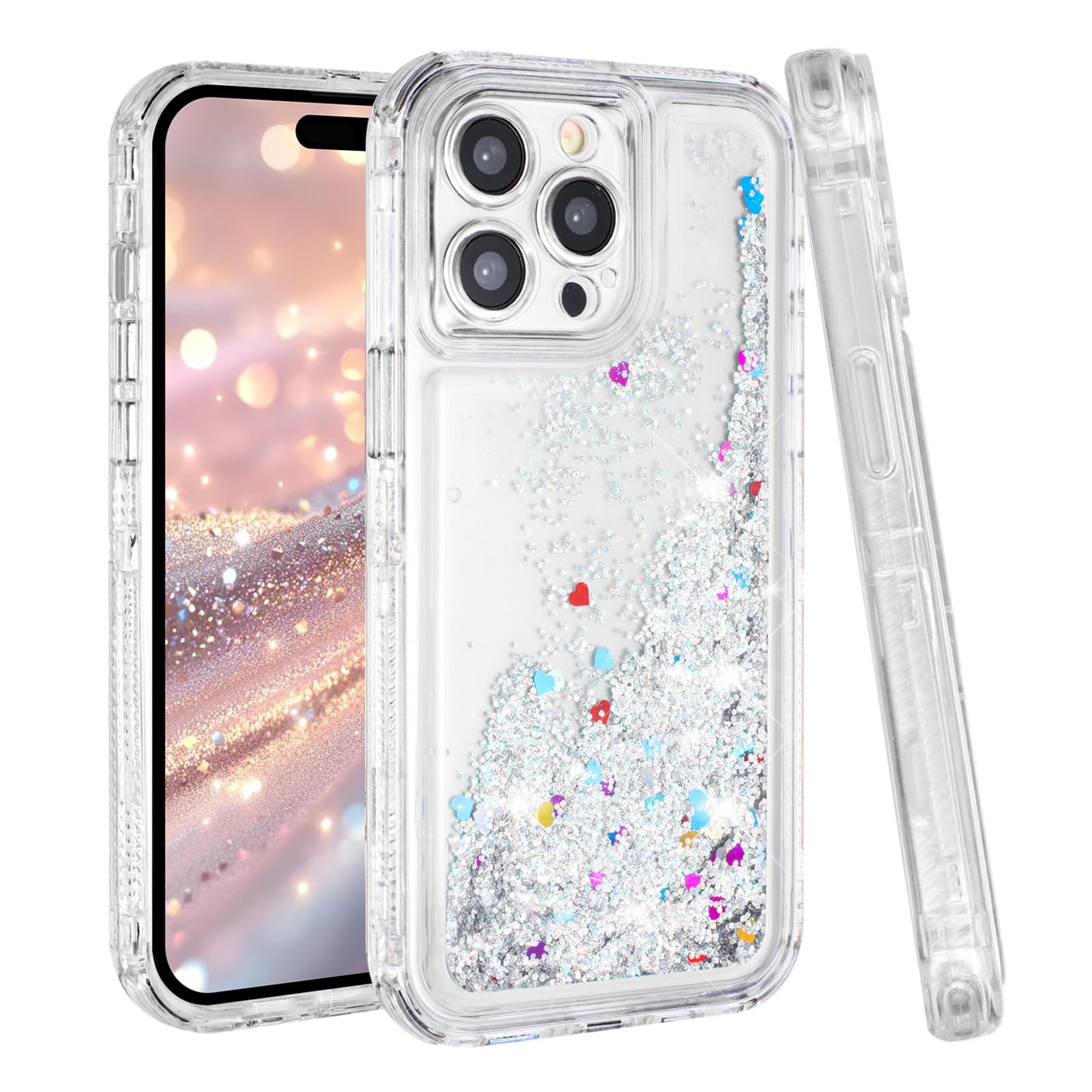 Tikoo Designed for iPhone 12 Pro Max Case Glitter for Women Girl Clear 3-in-1 Heavy Duty Protective Phone Cover with Floating Li