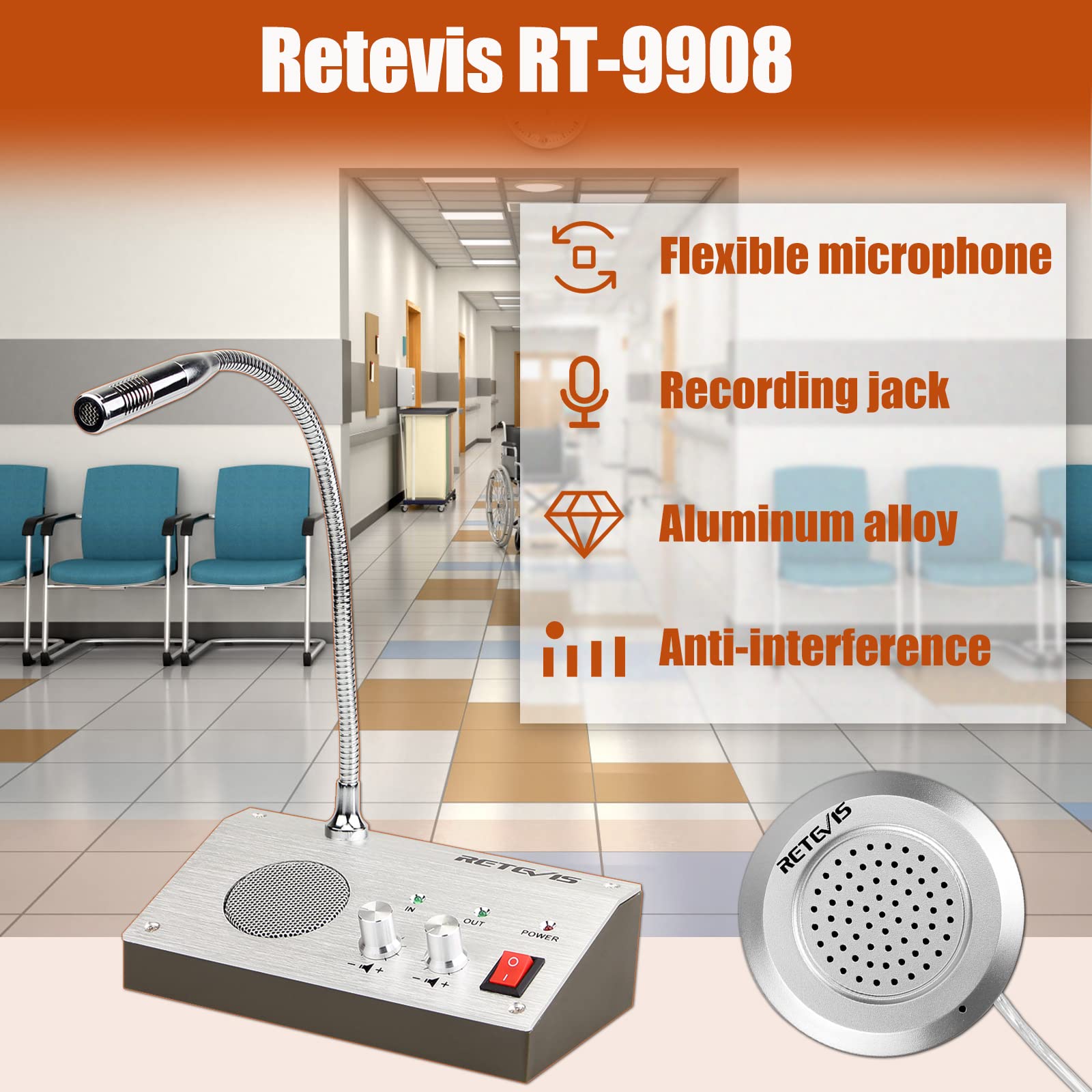 Retevis Rt 9908 Window Speaker,Window Intercom Dual Way Voice,Window Speaker Intercom System For Business,Bank,Ticket Window