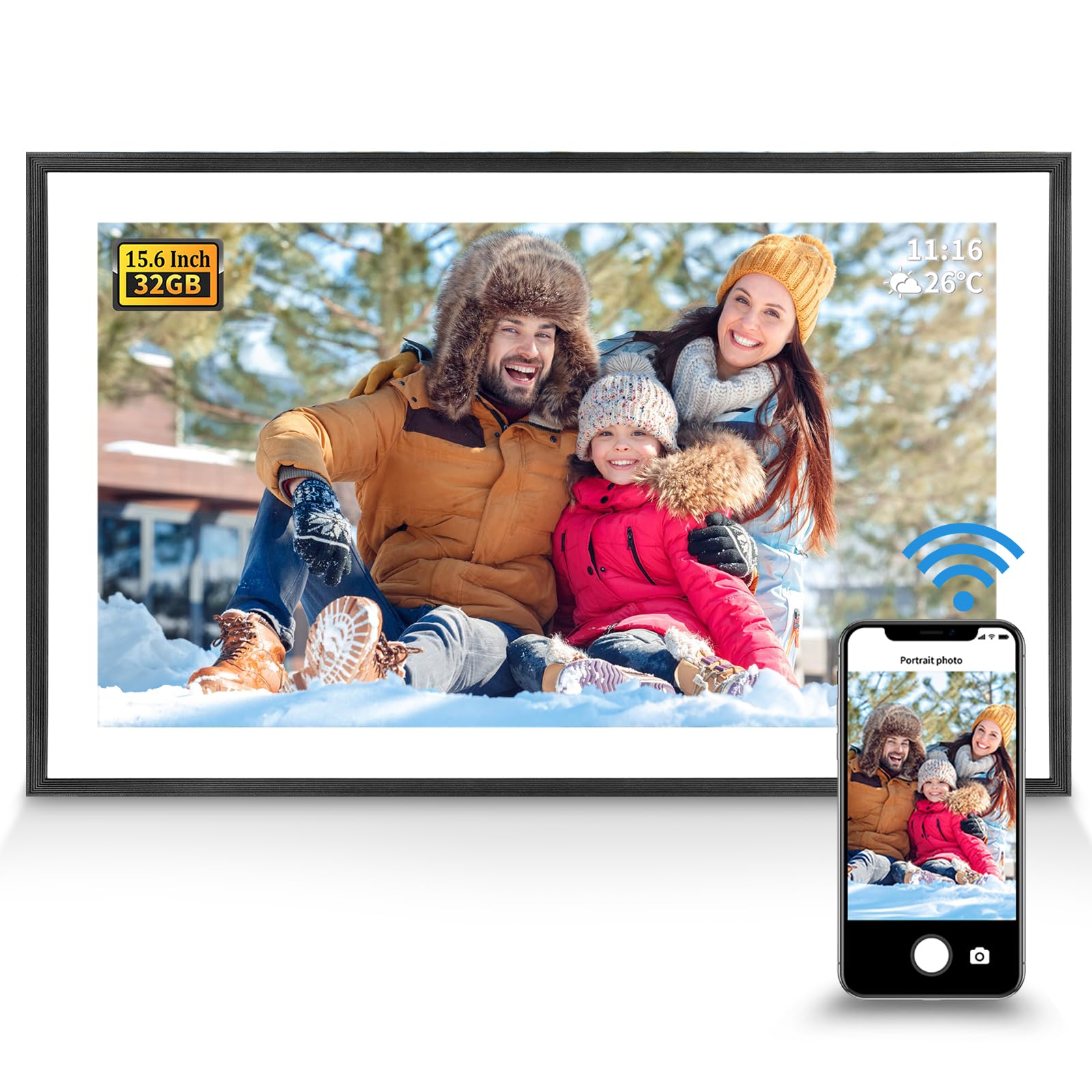 Digital Photo Frame 15.6 Inch   Wifi Digital Picture Frame With Free App   Share Photos And Videos With 1920 * 1080 Ips Hd Touch