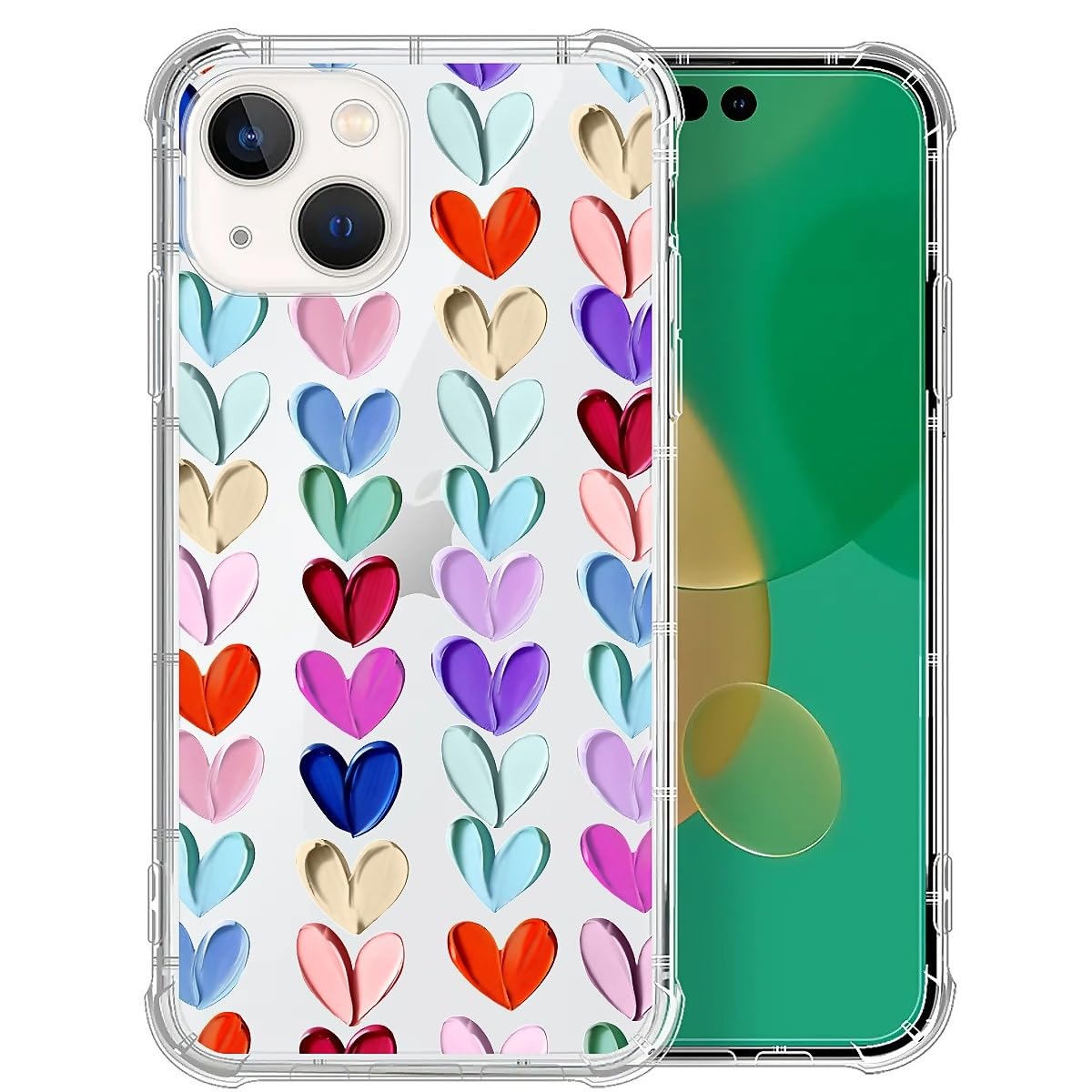 TAMEFOX Case Compatible with Clear iPhone 14 Plus,Oil Painted Heart Slim-fit Shock-Resistant Raised Bezel Camera Protection Desi