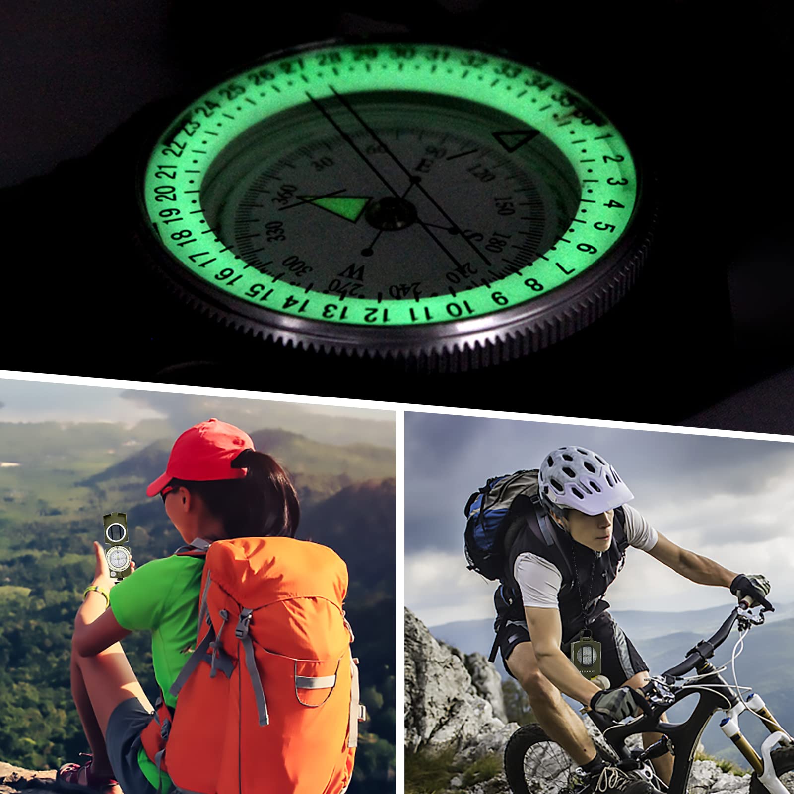 Inmaker Compass, Compass Hiking With Survival Whistle, Luminous Compass Gift For Kids, Apply To Outdoor Survival, Camping And Na