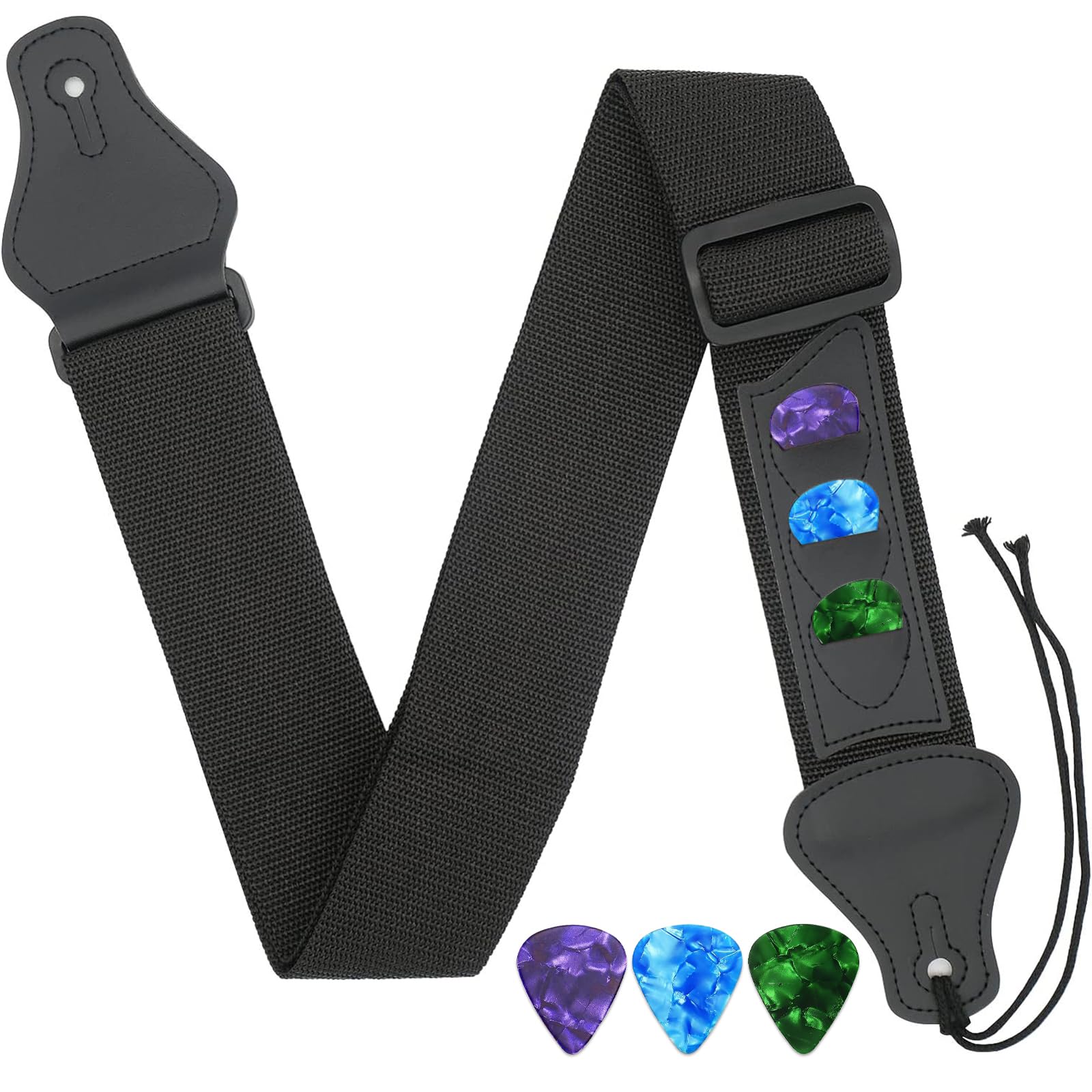 selcouth yyds Guitar Strap Braided Adjustable Straps with 3 Pick Pocket for Bass,Electric,Acoustic GuitarsBlack
