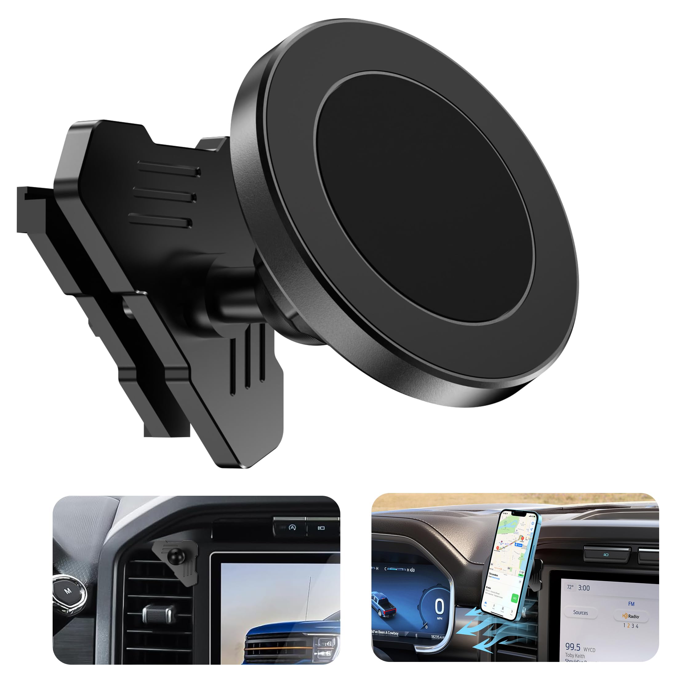 Surfcabin Cnc Magnetic Truck Air Vent Phone Holder, Metal Phone Mount Cradles For F150, Compatible With Ford F150 2021-2025 & Su