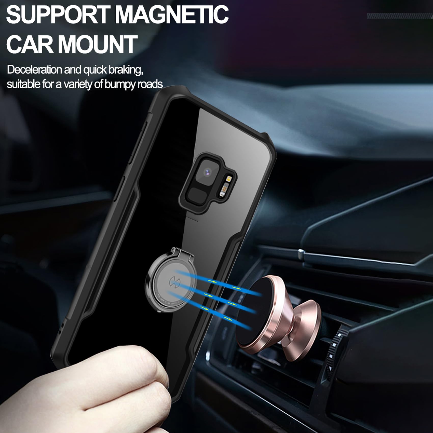 Shbdzgs For Samsung Galaxy S9 Phone Case, Kickstand With 360Ring Holder | Support Car Mount Shockproof Protective, Slim Clear Pr