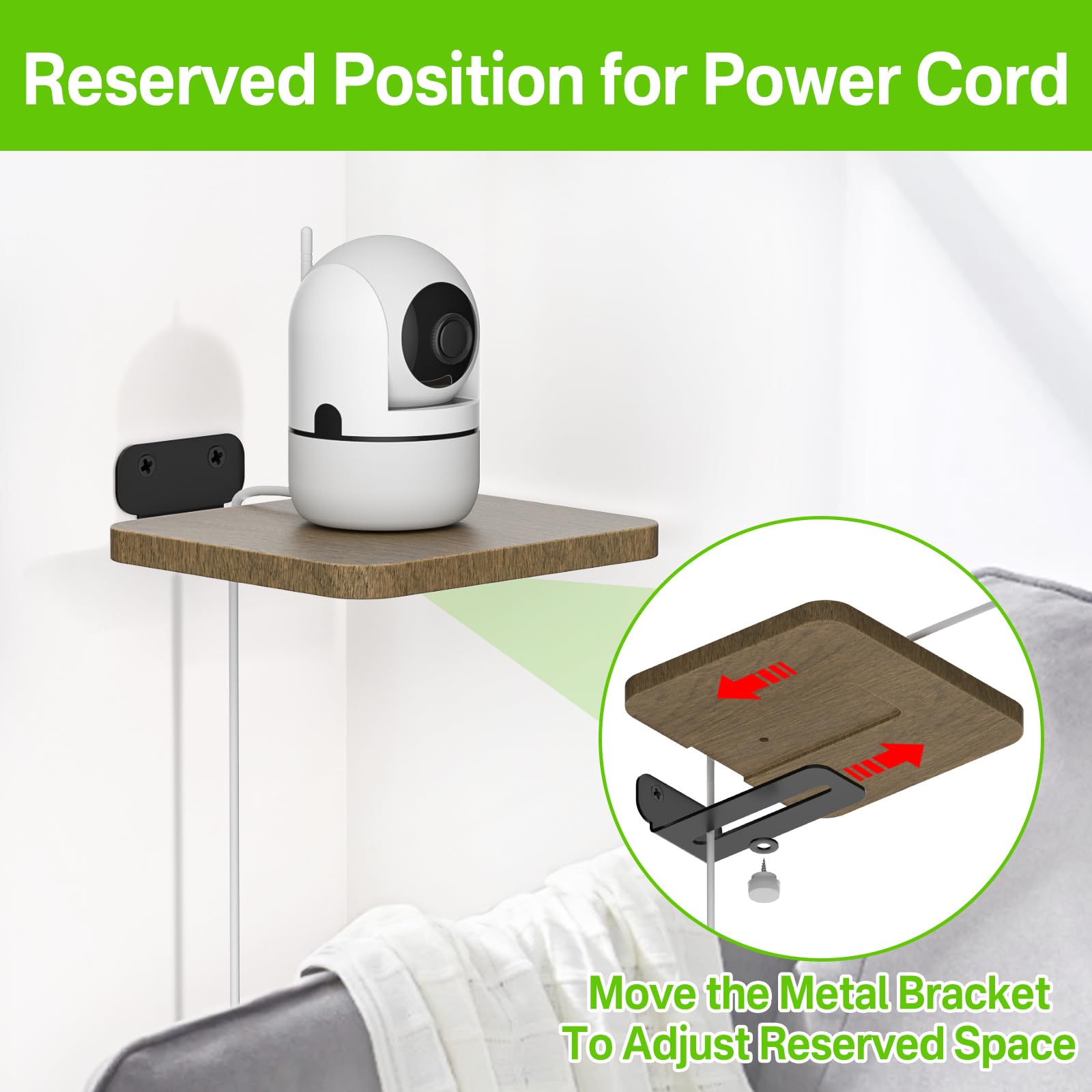 Wooden Floating Wall Shelves For Camera Wall Mount Universal Wall Mount Shelves For Security Camera Mount With Cable Reserved, W