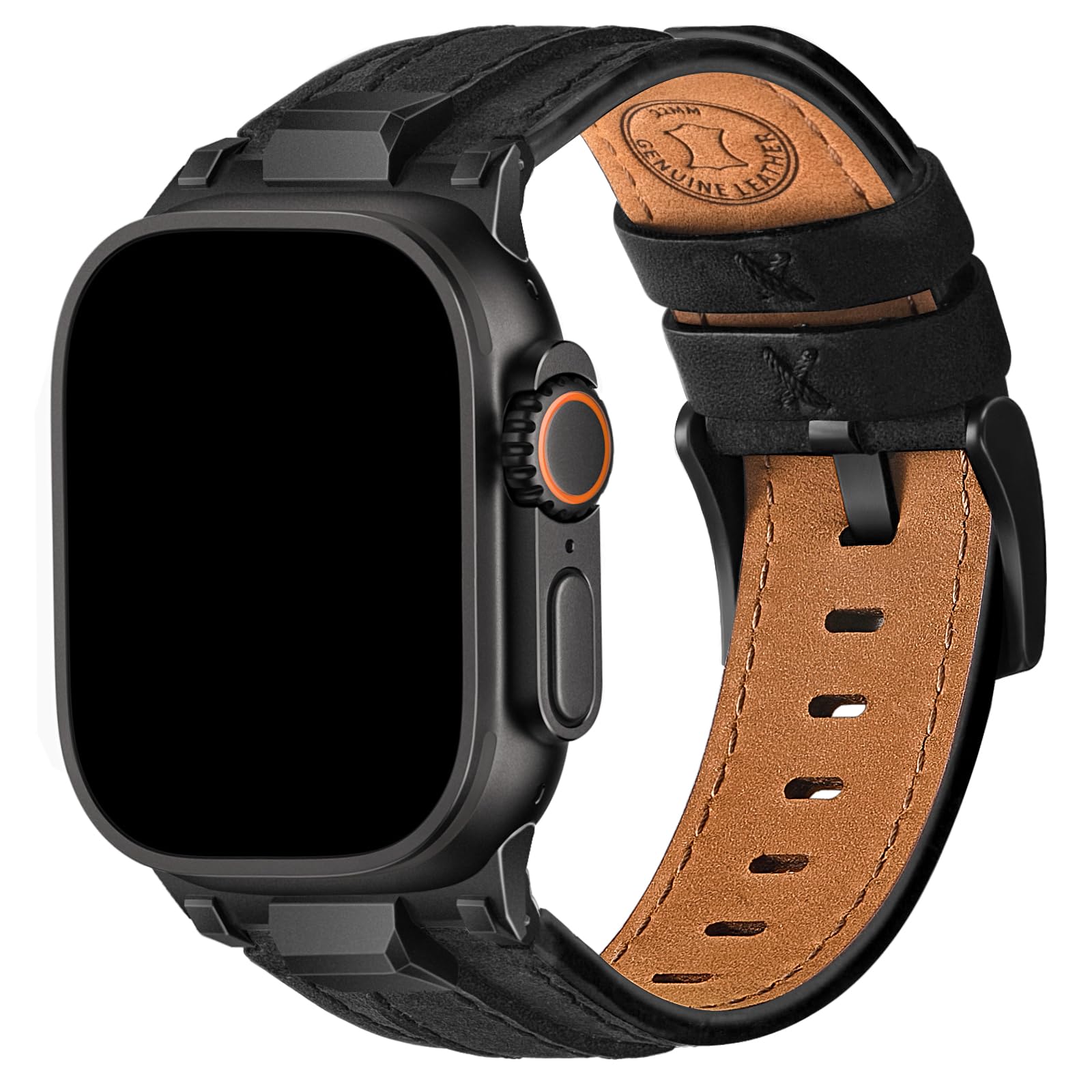 Wristitani Leather Bands Compatible with Apple Watch Band 49mm 46mm 45mm 44mm 42mm for Men, Metal Connector & Genuine Leather Re