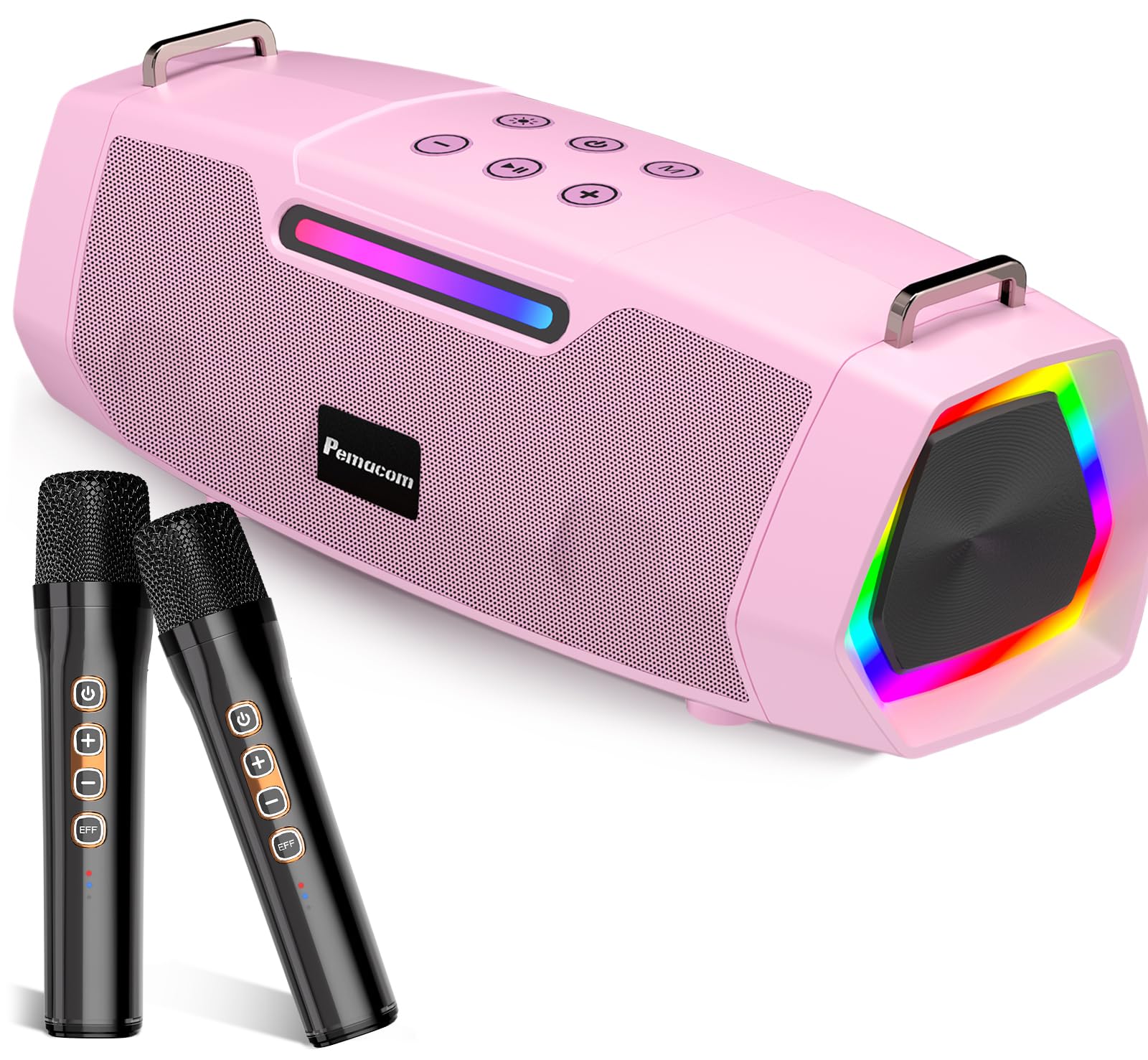 Karaoke Machine with Two Wireless Microphones - Portable 60W Powerful Bluetooth Speaker, Long Battery Life for Outdoor & Family 