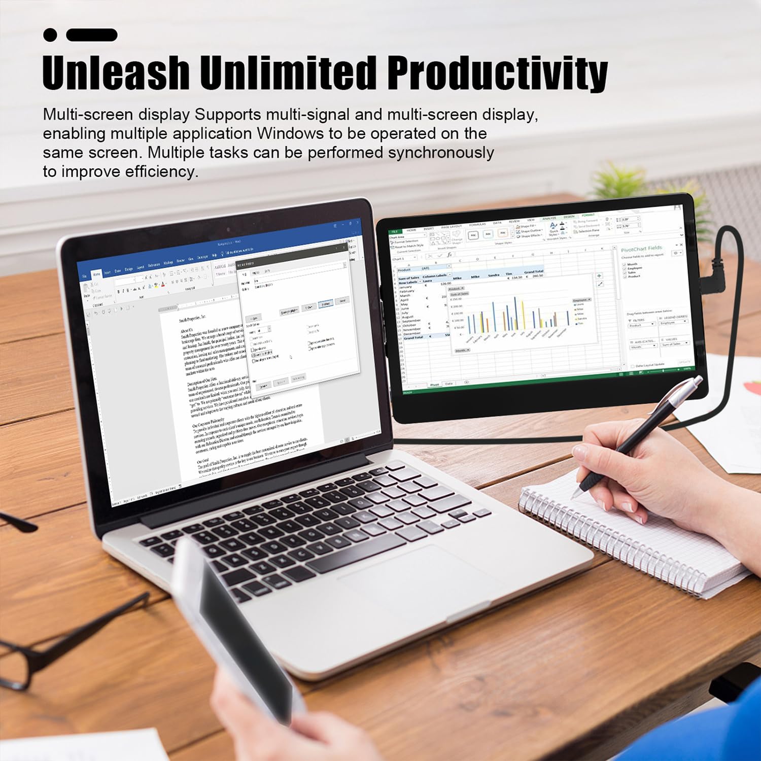 Laptop Screen Extender, 14.1'' Fhd 1080P Ips Laptop Monitor Extender Dual Screen, Swivel Attachable Portable Monitor For Laptop