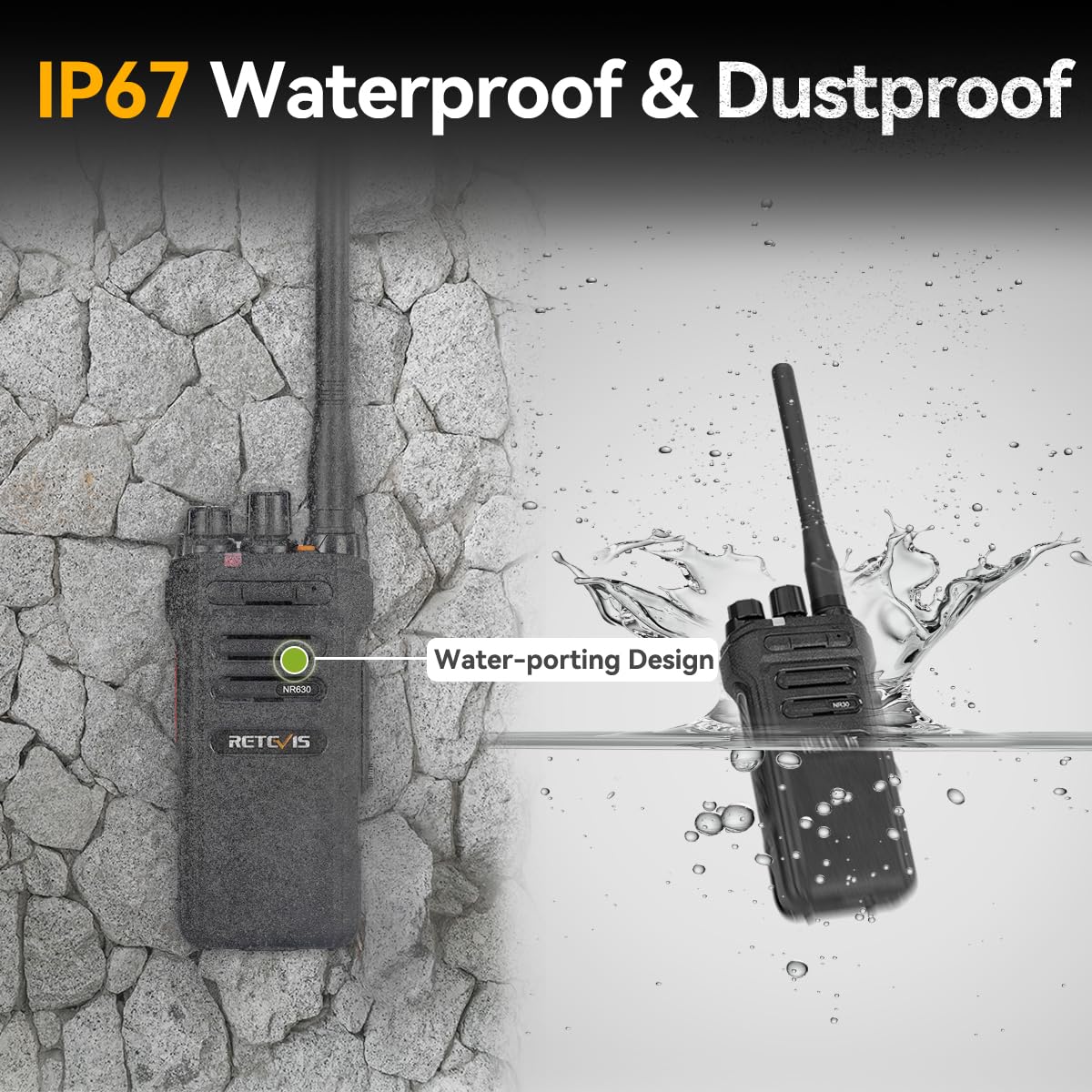 Retevis Nr30 2 Way Radio Long Range, Waterproof Walkie Talkies With Mic, High Power Two Way Radios, Noise Cancelling, Group Call, For Manufacturing Contractor(4 Pack)