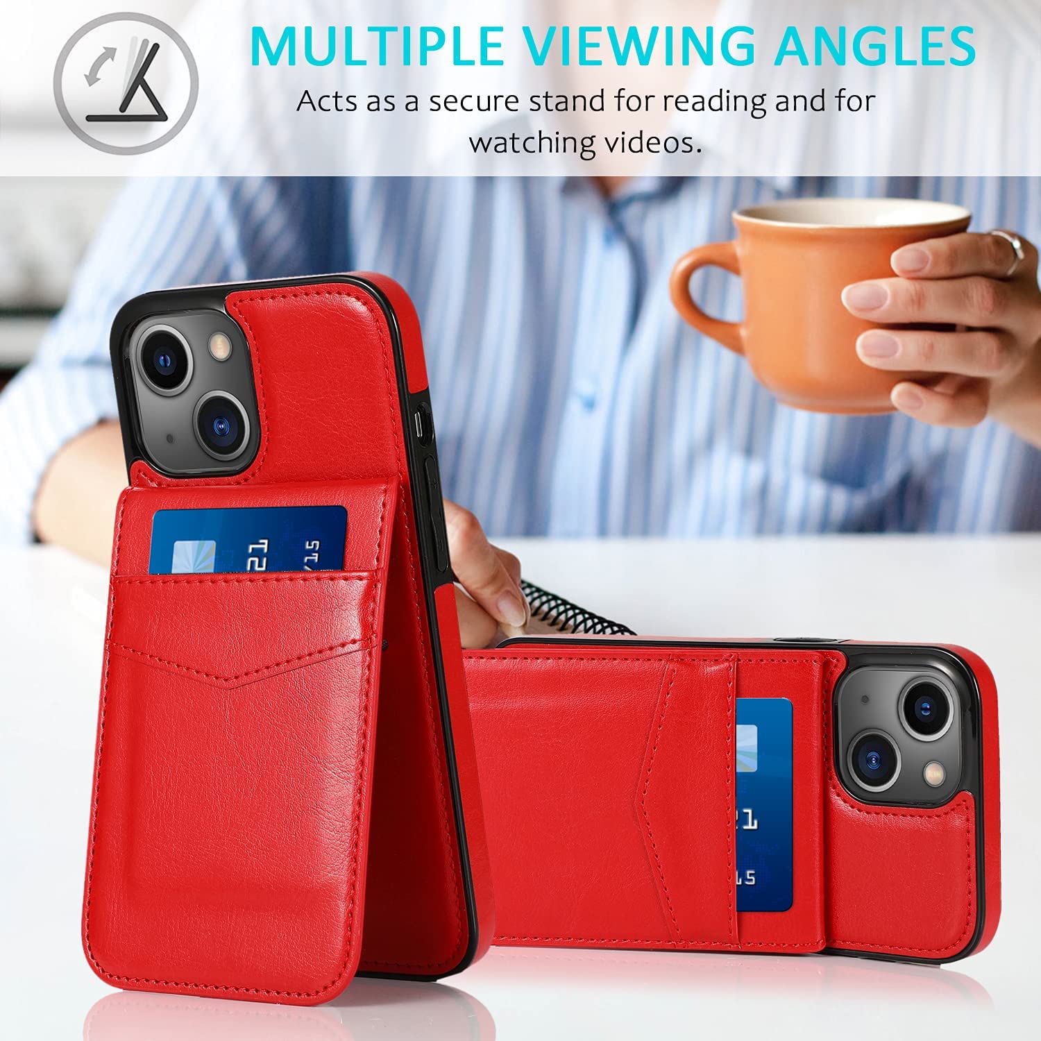 Seabaras Iphone 13 Wallet Case With Credit Card Holder For Women Men Pu Leather Wallet Case For Iphone 13 Case 6.1 Inch (Red)