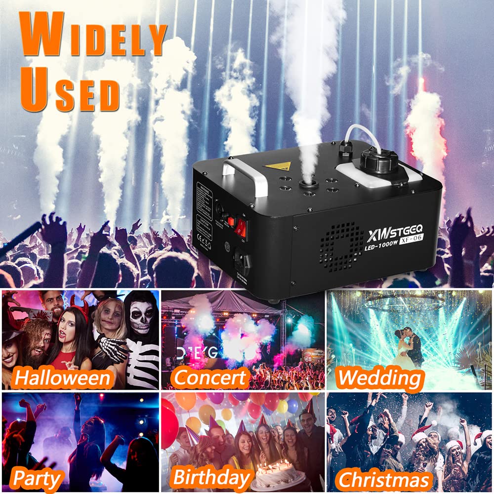Vertical Fog Machine 1000W With 6 Led Lights And Wireless Remote Control For Stage Halloween Wedding Dj Parties