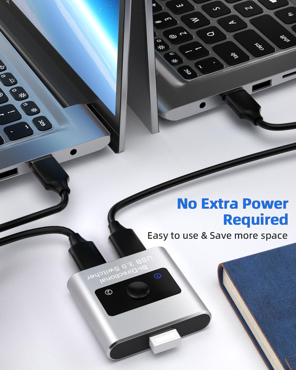 Usb 3.0 Switch Selector, Bi Directional Usb Switch 2 In 1 Out / 1 In 2 Out, Aluminum Usb Switcher 2 Computers Share 1 Device For