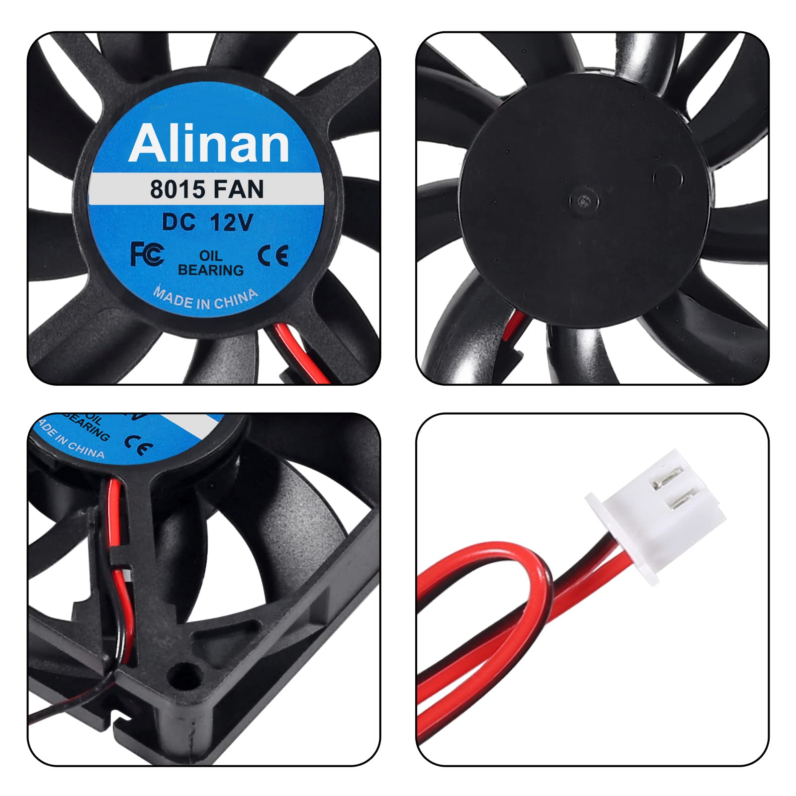 Alinan 4Pcs 8015 12V Fan 80X80X15Mm 2 Pin Sleeve Bearing Brushless Dc Cooling Fan 3D Printer Cooling Fan Computer Fan