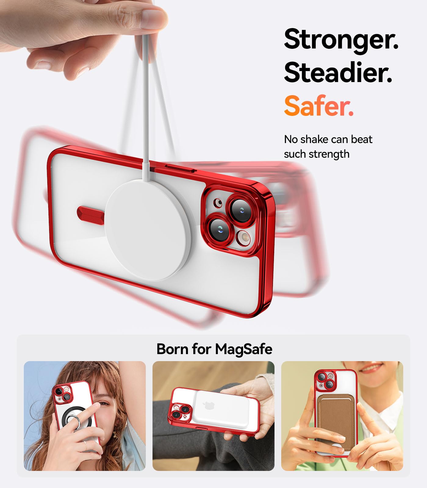 Meifigno Candy Mag Series Case For Iphone 15 Plus, [Compatible With Magsafe] [Glitter Card & Wrist Strap] Full Camera Lens Prote