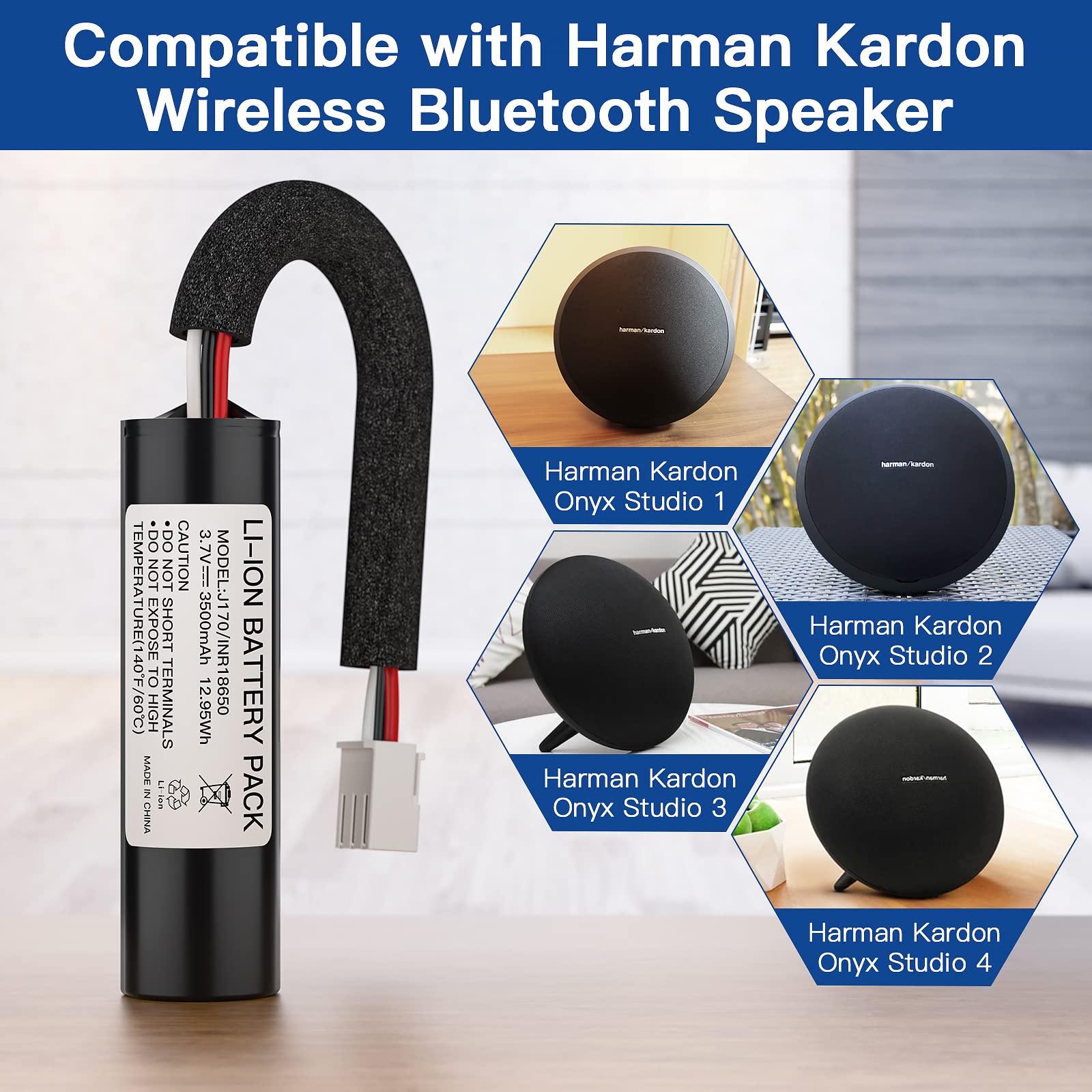 Kratax 3500Mah Rechargeable Replacement Battery For Harman Kardon Onyx Studio 1/2/3/4 Wireless Bluetooth Speaker, Real Capacity Hk Onyx Battery, Same Quality As Original Battery