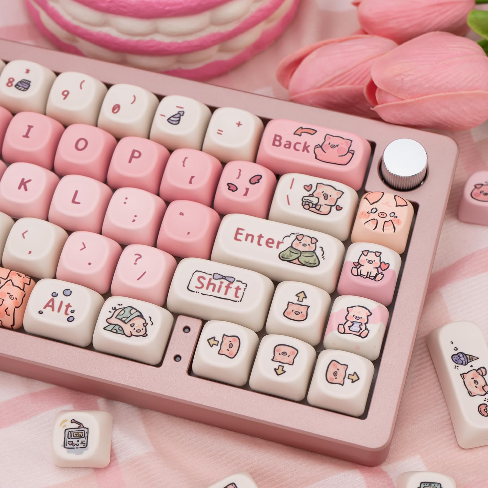 Coomickey Pbt Keycaps, Pink Cute Keycaps, Moa Keycaps Dye Sublimation, 131 Key Custom Keyboard Keycaps Set For 61/64/68/84/87/10