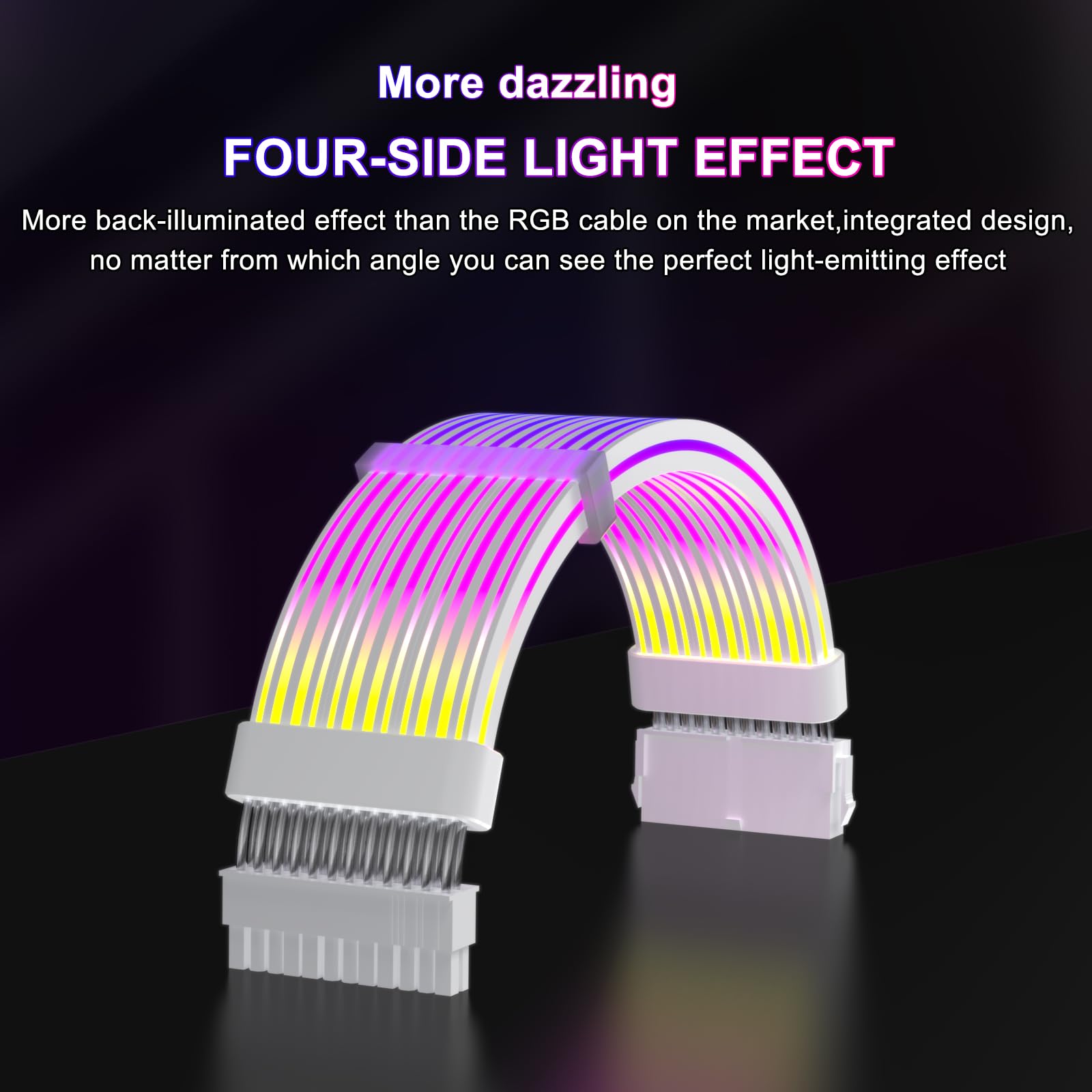 Sirlyr 24 Pin Rgb Psu Cables,Argb Pc Cable For Motherboard Power Supply Extension   5V 3Pin Addressable Four Sides Lighting Rgb