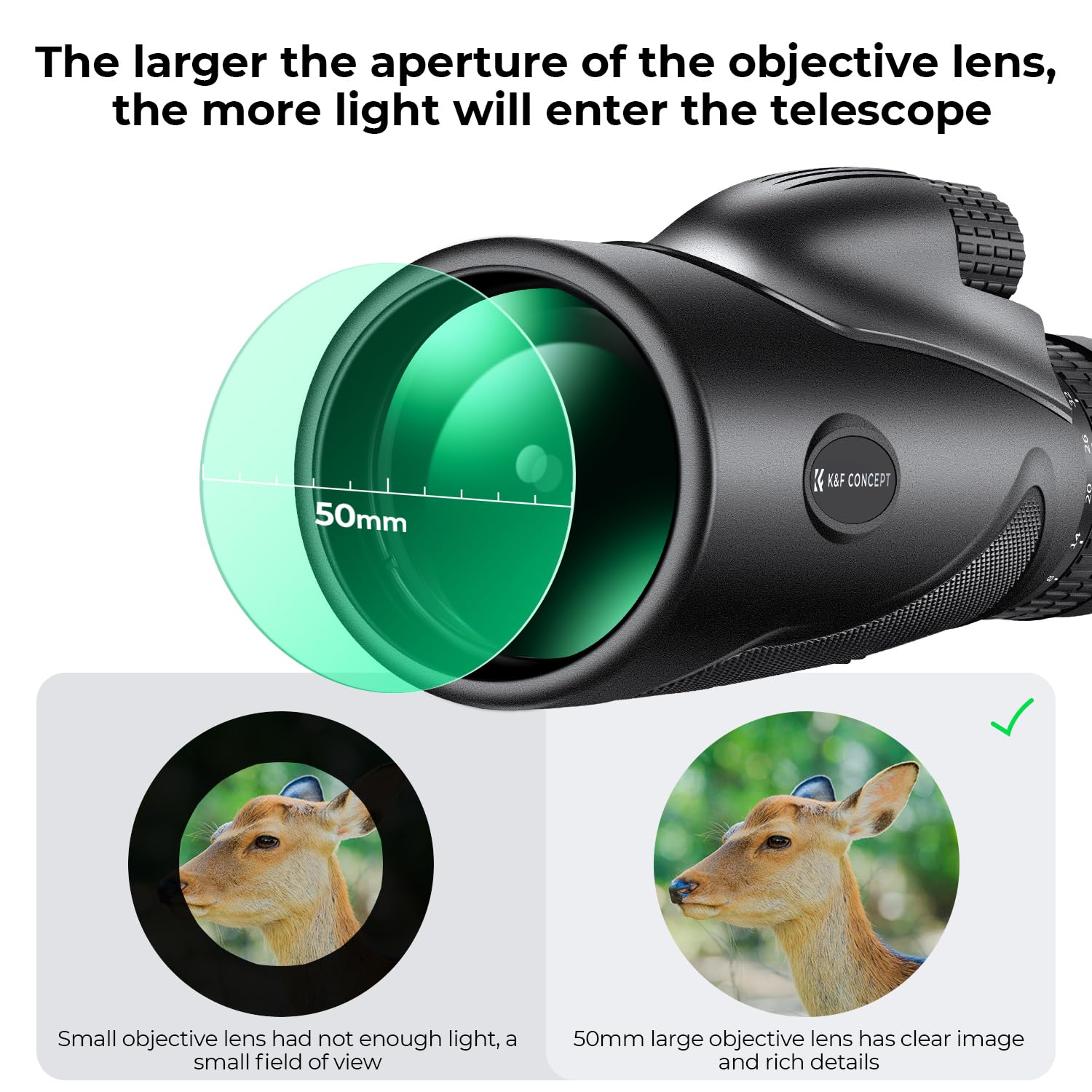 K&F Concept 8 32X50 Zoom Monocular   High Power Dual Focus Prism Compact Monoculars For Kids Adults, With Phone Adapter, Low Lig