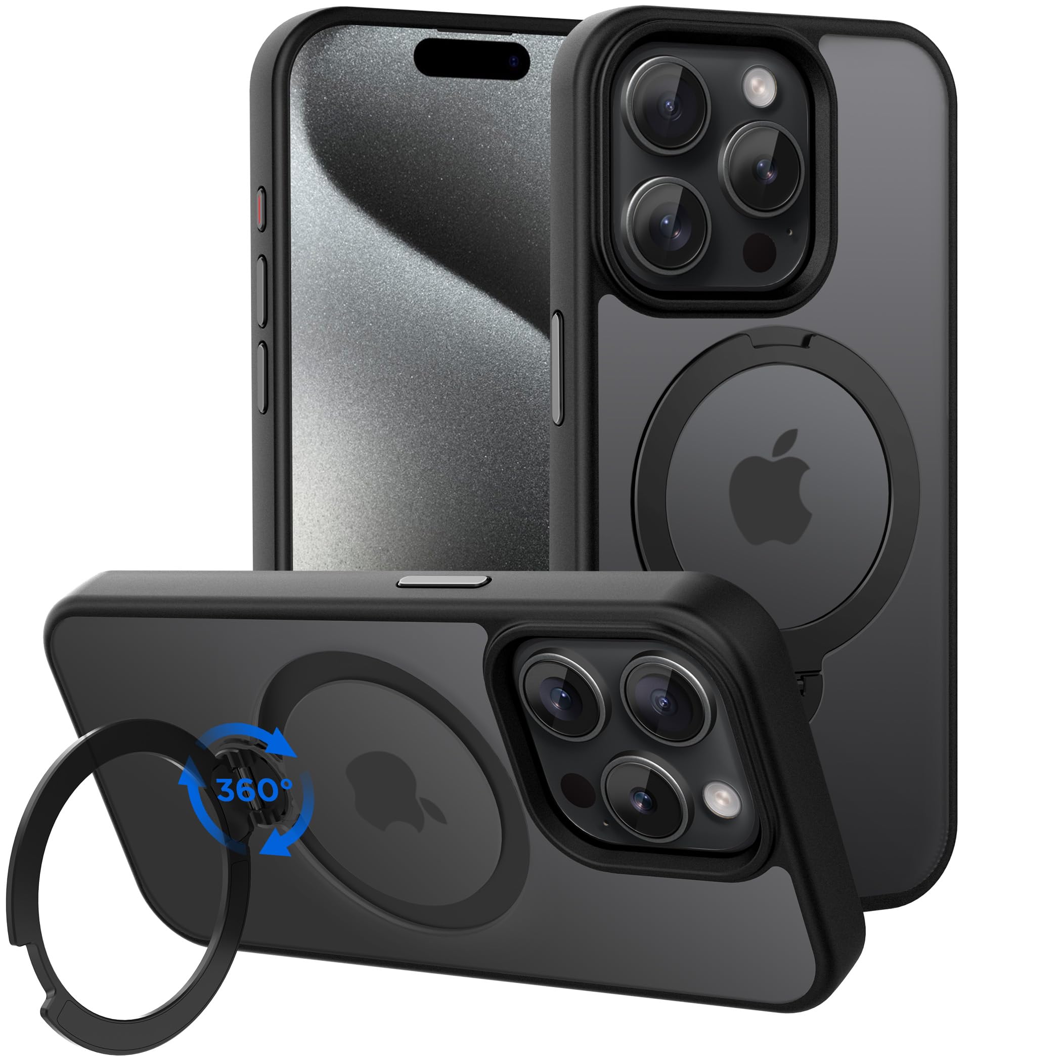 Cacoe Magnetic Case For Iphone 15 Pro 6.1 Inch With 360 Rotatable Ring Stand, Compatible With Magsafe Car Phone Mount, Cases Cov