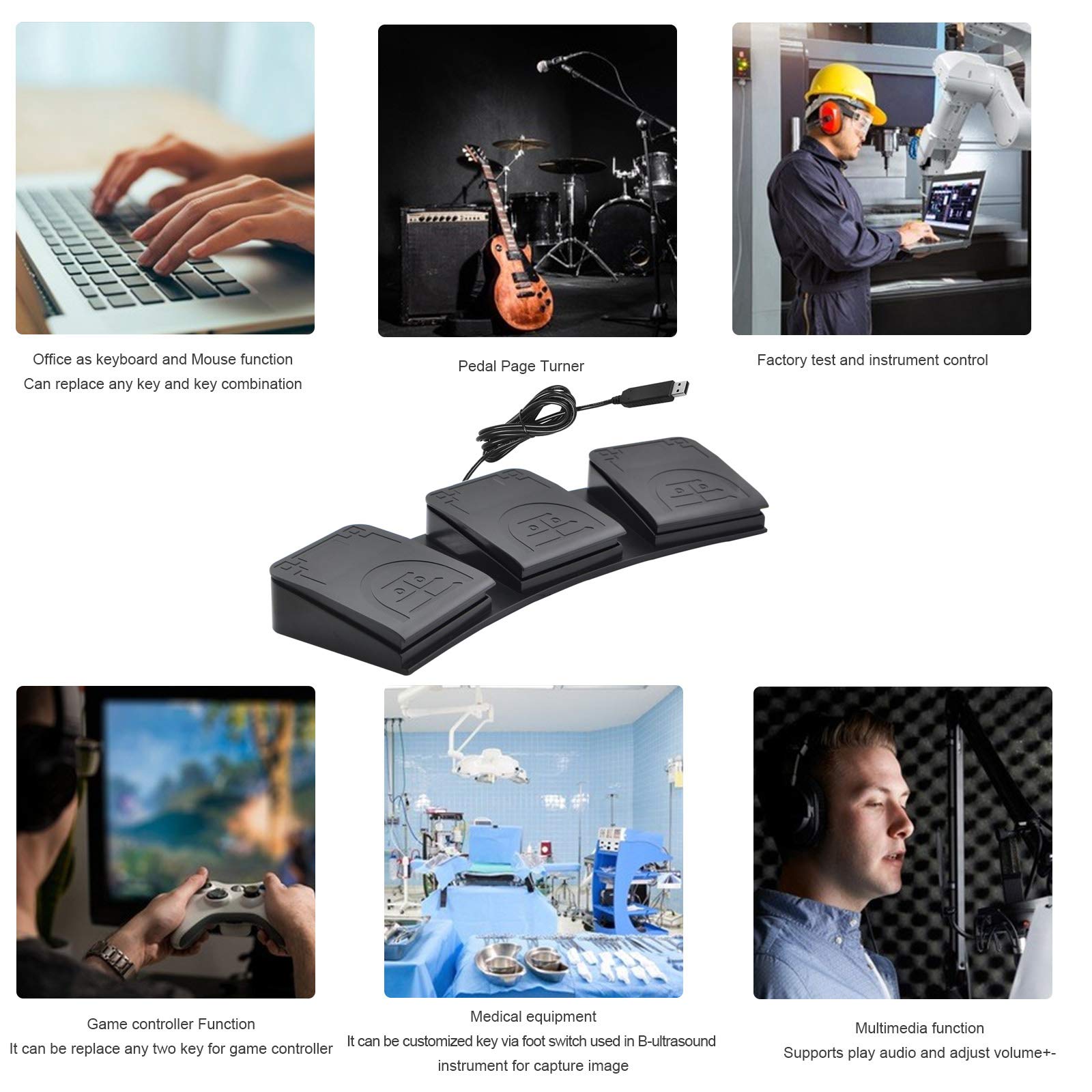 Ollgen Triple Usb Foot Pedal Mechanical Switch Control 3 Three Key Program Computer Keyboard Mouse String Game Macro Midi Cotroller Action Hid