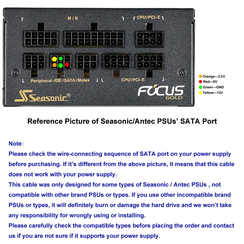 Comeap Sata Power Cable For Seasonic Antec Psus, 6 Pin To 3X 15 Pin Sata Hard Drive Power Adapter Splitter Sleeved For Btc Minin