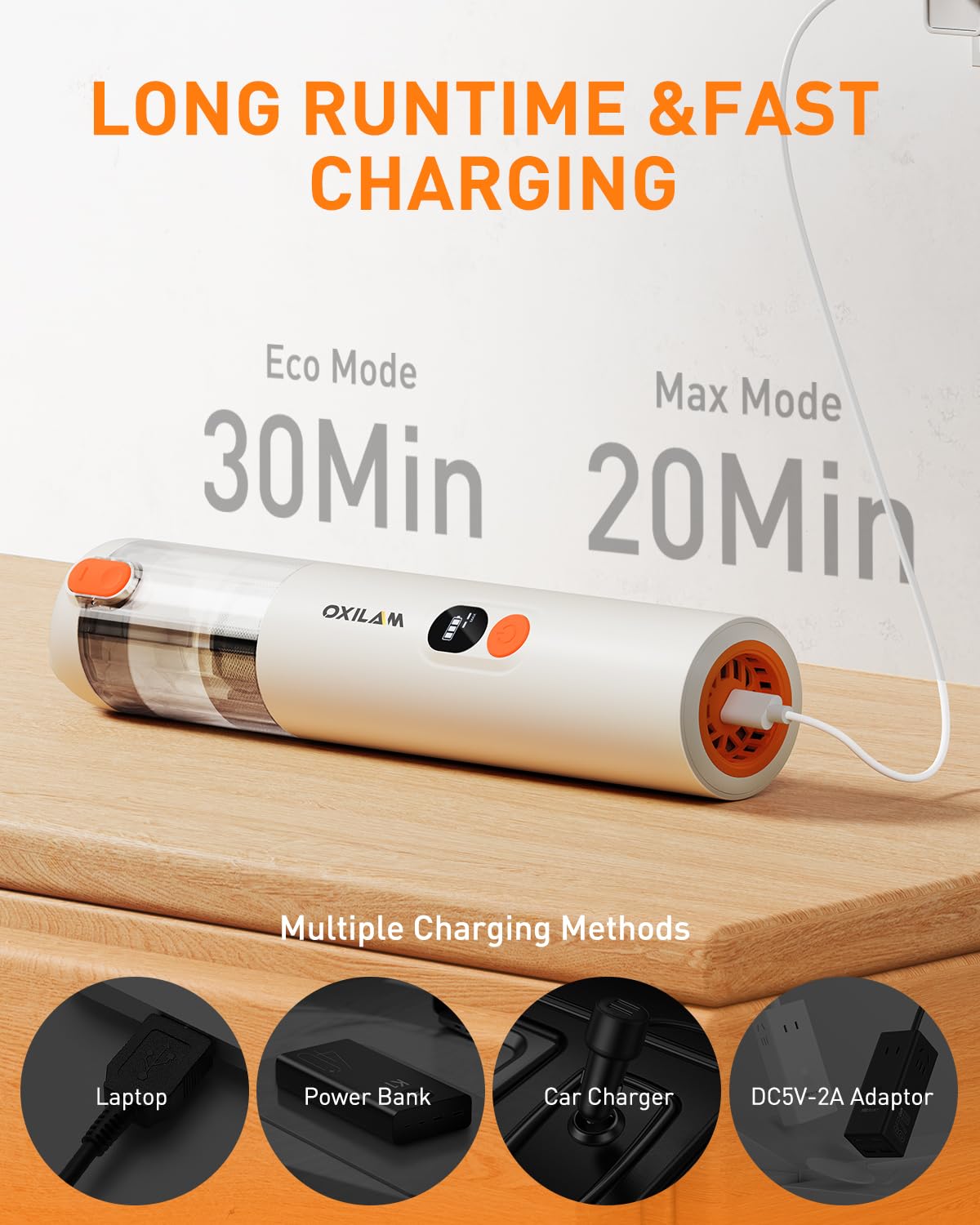 Oxilam 4 In 1 Car Vacuum   Handheld Vacuum 14000Pa High Power, Portable Cordless Small Vacuum, Blow & Suction 2 In 1, Up To 30 M