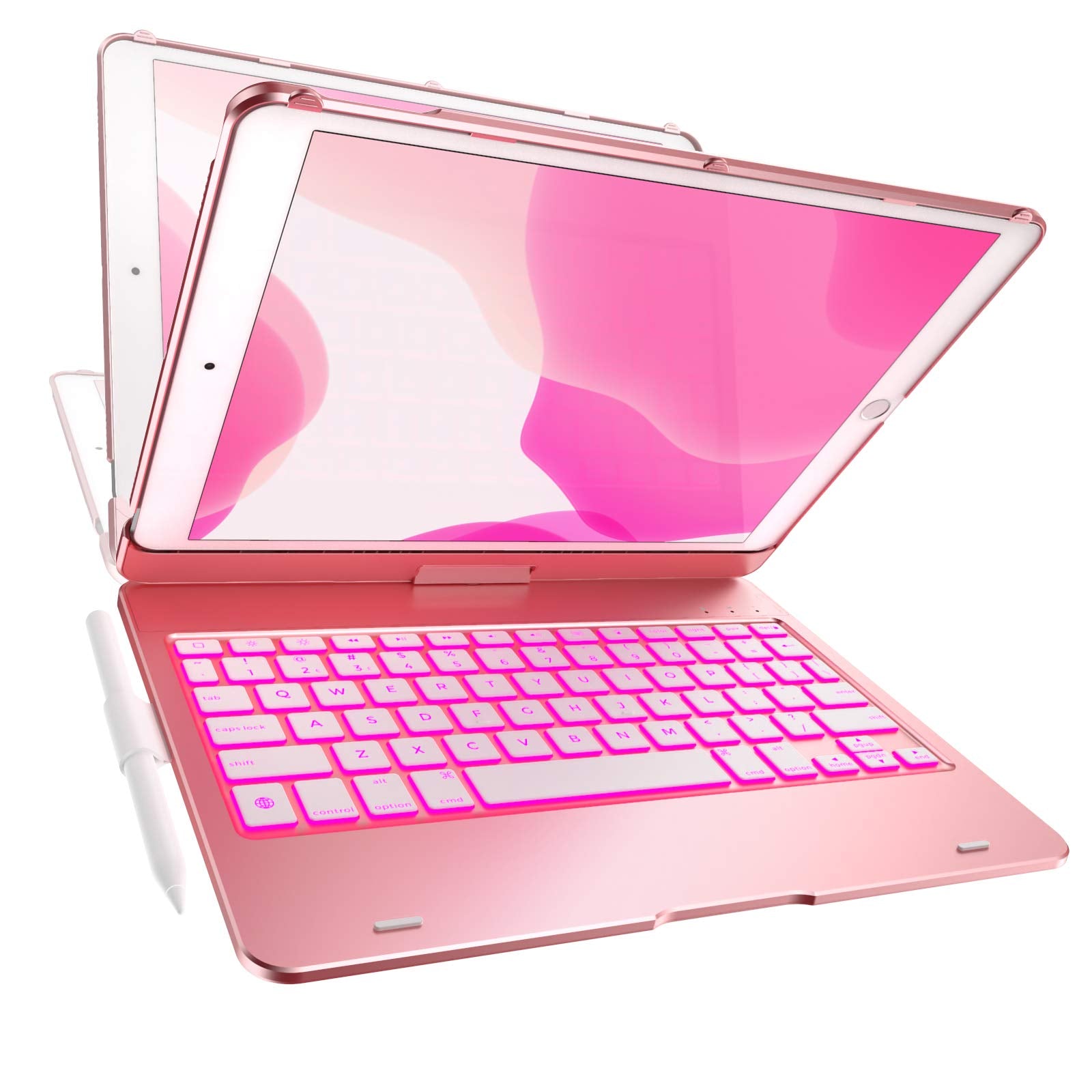 YEKBEE Case with Keyboard for iPad 9th Generation (10.2, 2021) | 360 | 7 Modes | Backlit | 12 Colors | Thin, Light & Protective 