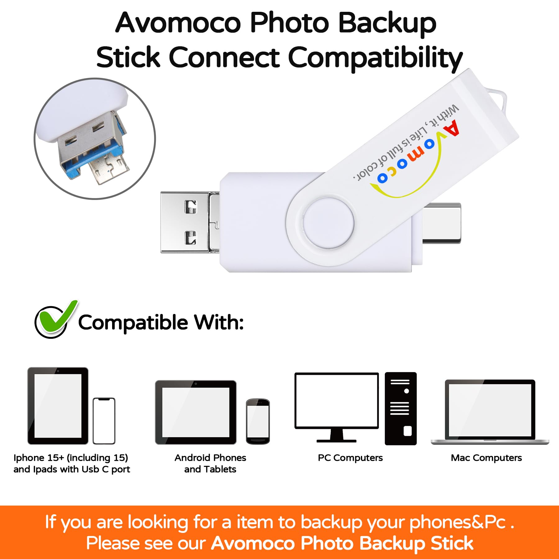 Avomoco 512Gb 3 In 1 Photo Backup Stick For Cell Phones With Typec/Usb C&Micro Port,Tablets.Compliant With Iphone15,15Pro,Promax