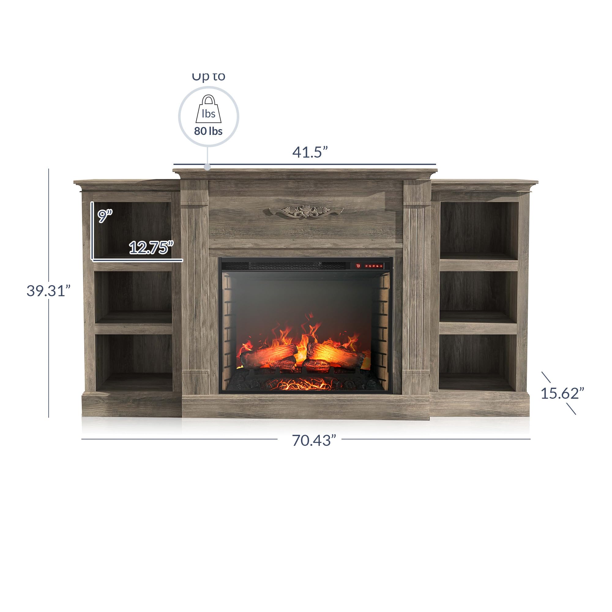 Belleze Modern 70 Electric Fireplace Heater Mantel Tv Stand & Media Entertainment Center For Tvs Up To 68 With Energy-Efficient