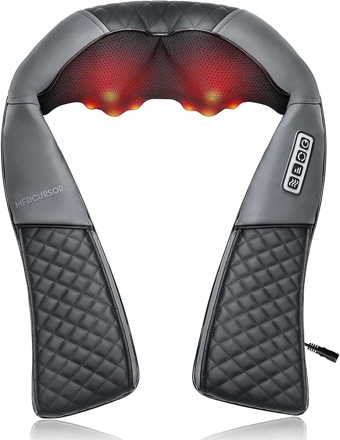 Medcursor Neck And Shoulder Massager With Heat, Electric Shiatsu Back Massage Device, Portable Deep Tissue 3D Kneading Pillow Fo