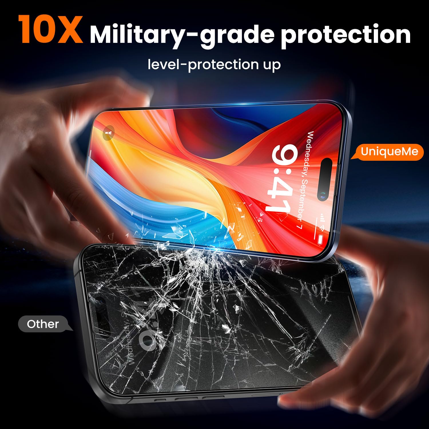 Uniqueme For Iphone 15 Pro Max Screen Protector, [Military Grade Shatterproof & 9H+ Hardness] Screen Protector 15 Pro Max Temper
