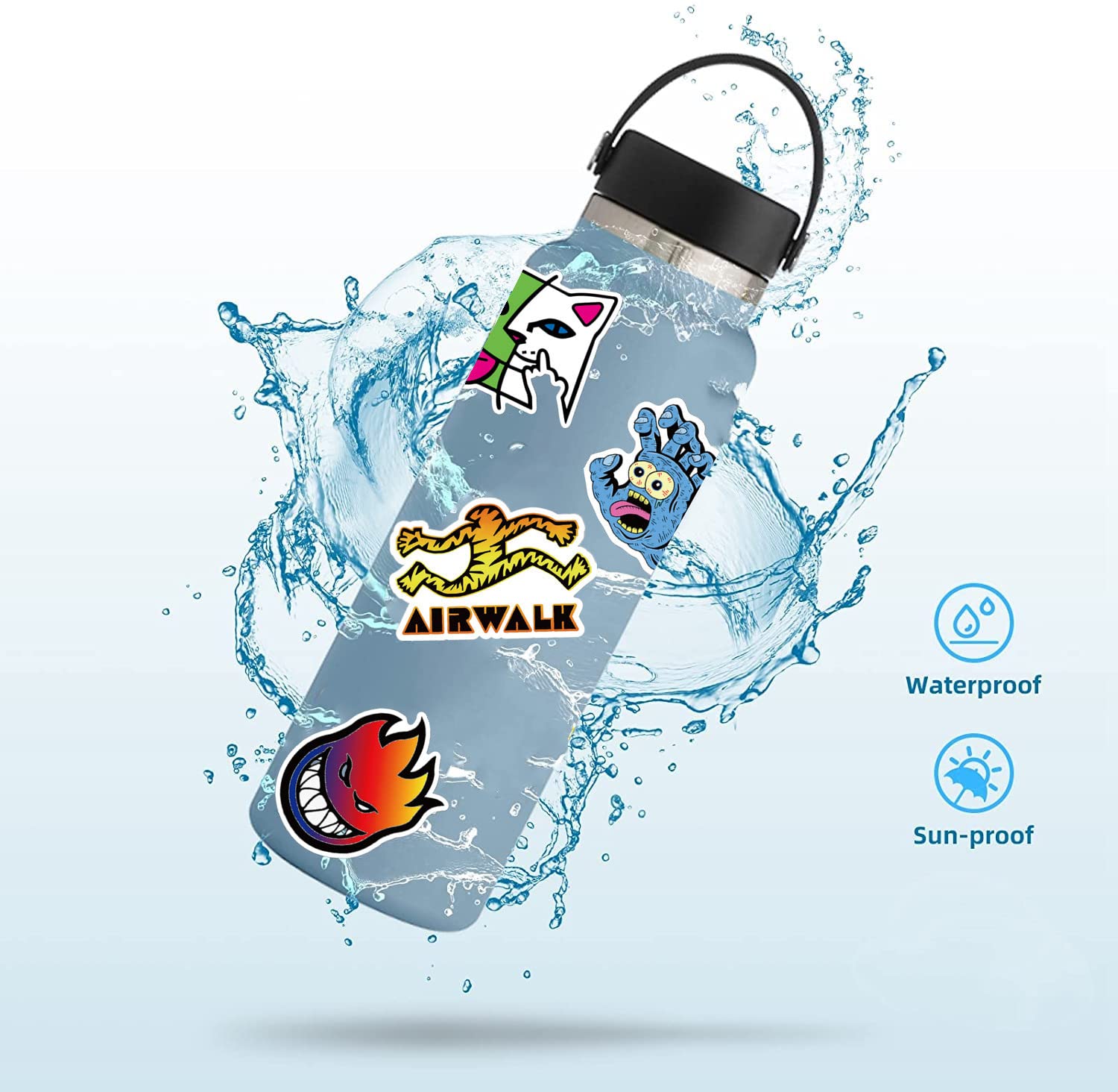 Loahayeii Skateboard Stickers - 100 Pcs Waterproof Vinyl Decals for Laptop, Water Bottle, Phone - Cool Design for Teens & Adults