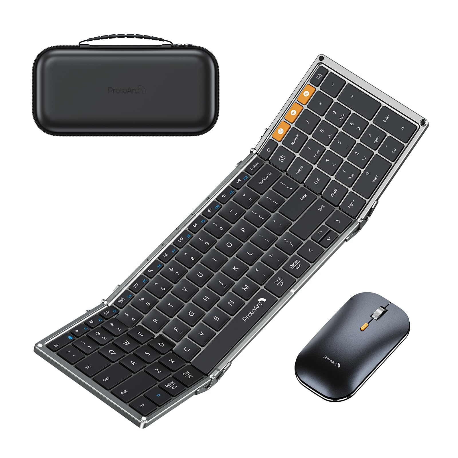 Protoarc Foldable Keyboard And Mouse, Xkm01 Folding Bluetooth Keyboard Mouse Combo For Business And Travel, 2.4G+Dual Bluetooth