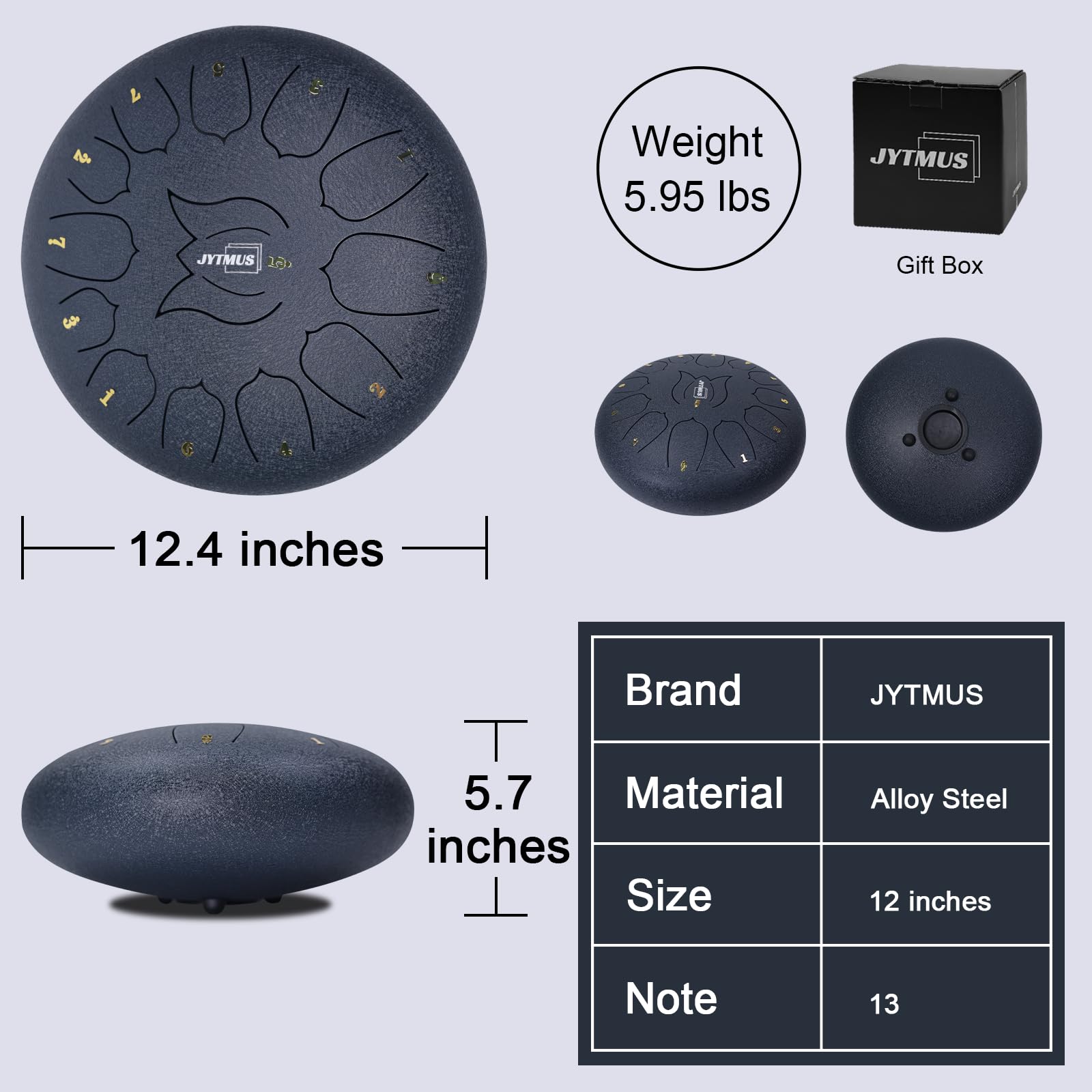 Jytmus Steel Tongue Drum 13 Notes 12 Inches Steel Drum With Drum Bag, Music Book, Drum Mallets, Mallet Holder, Finger Picks And