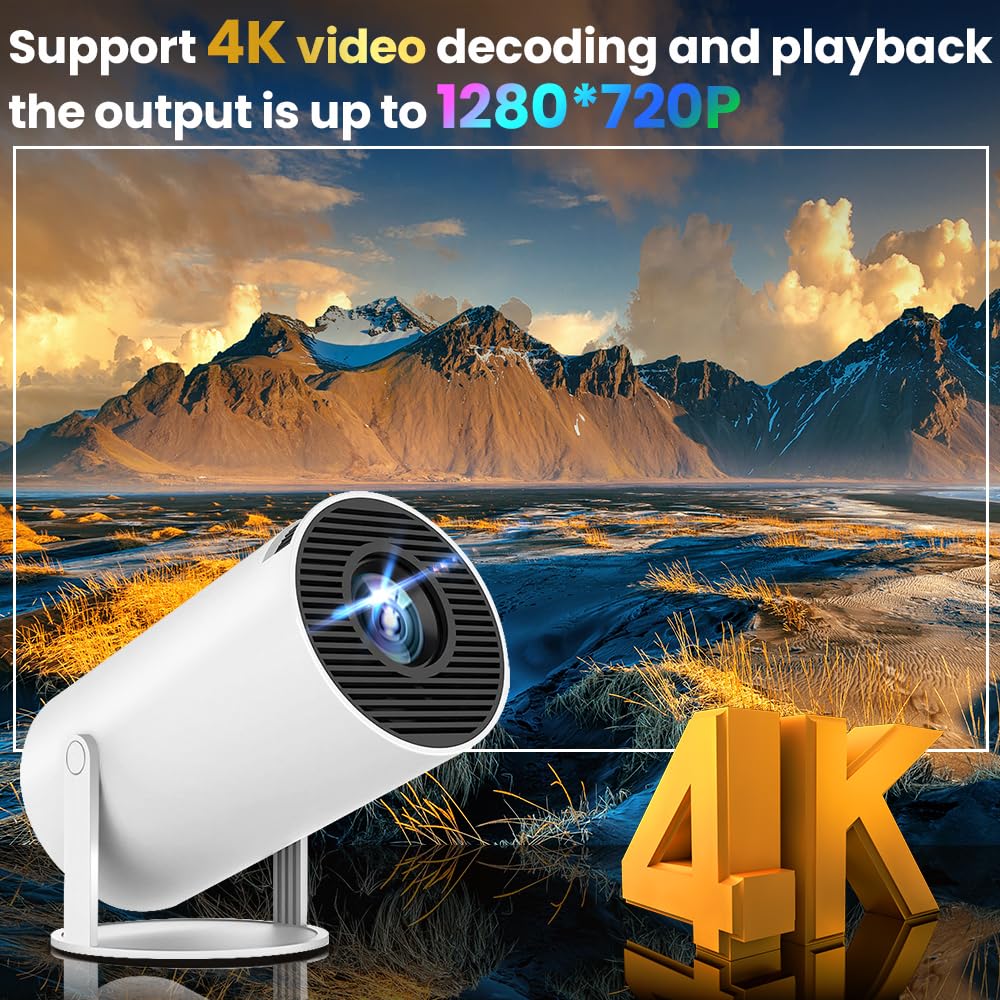 C Cosycost HY300 Pro Mini Projector 4K, 1080P, WiFi 6, 8000 Lumens, Android 11.0, Auto Keystone Correction,