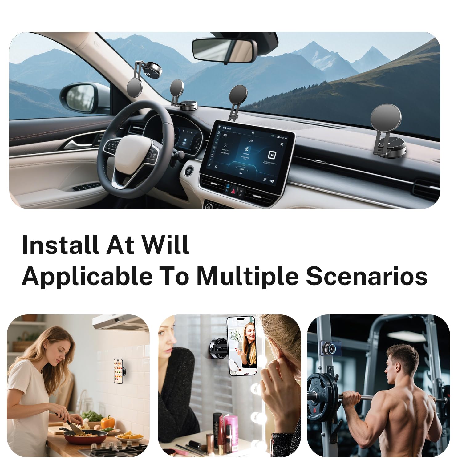 Jkoailiwi Foldable Magnetic Car Phone Mount, Hands-Free Adjustable Suction Cup Phone Mount, Vacuum Magnetic Phone Holder For Mag