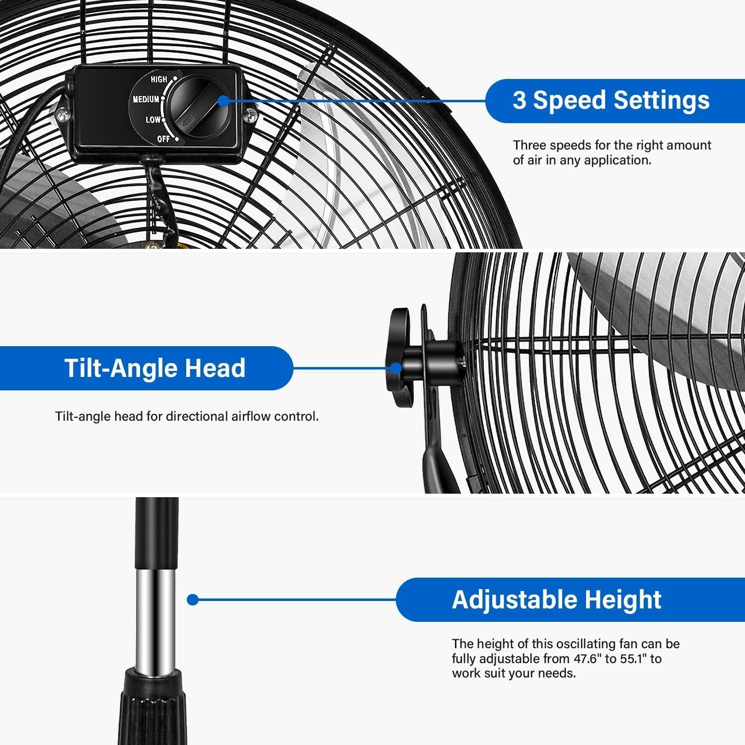 Simple Deluxe 20 Inch Pedestal Standing Fan, High Velocity, Heavy Duty Metal For Industrial, Commercial, Residential, Greenhouse