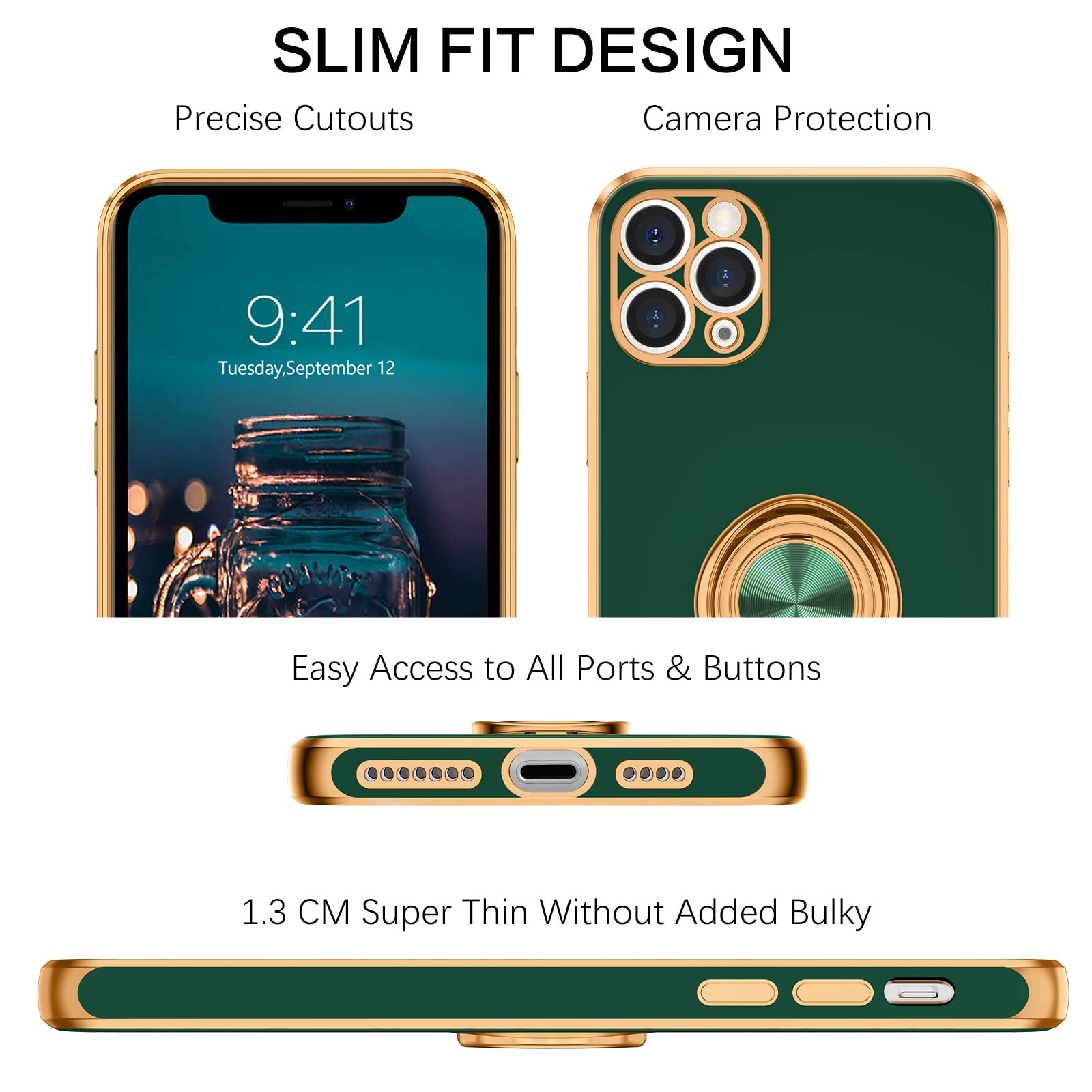 Bentoben For Iphone 11 Pro Max Case, Phone Case Iphone 11 Promax, Slim Fit Kickstand Ring Holder Shockproof Protection Soft Tpu