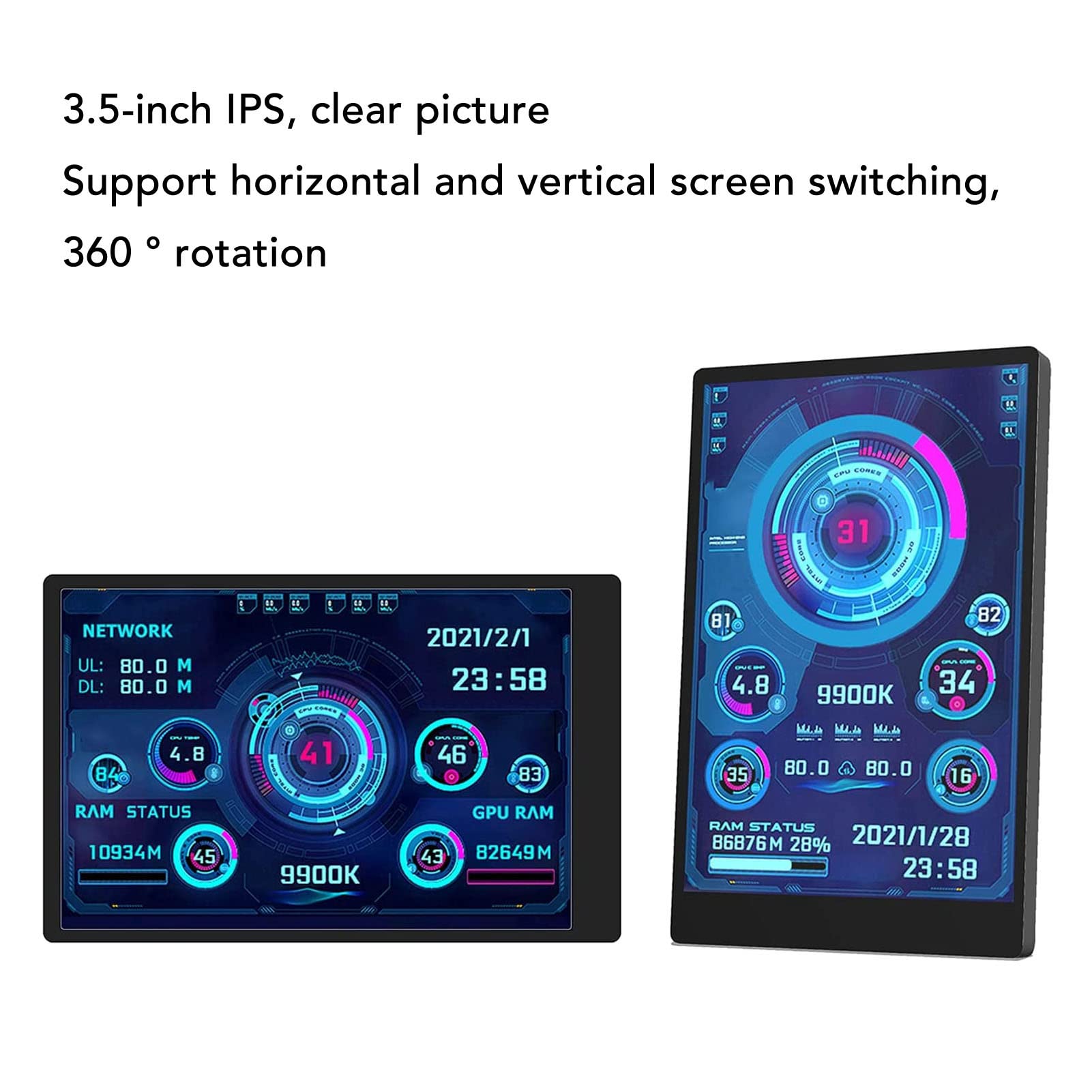 Ebtools 3.5In Ips Usb Mini Screen,Aida64 Pc Cpu Ram Data Monitor Pc Sensor Panel Display Temperature Monitor,Horizontal Vertical