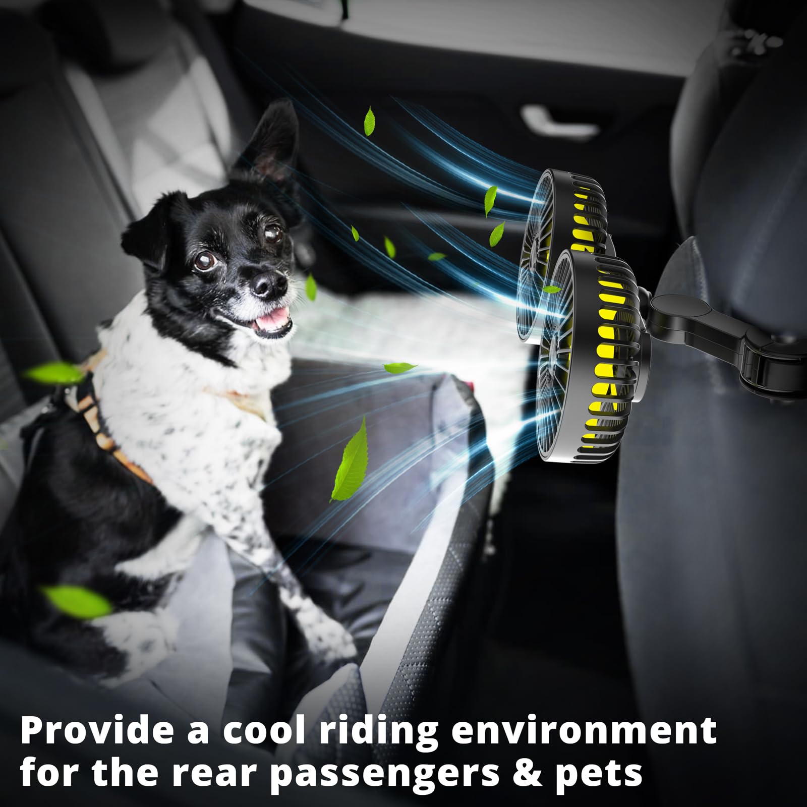 Ouffun Car Fan For Backseat, Dual Head Usb Car Seat Fan, 3 Speeds Strong Wind 360 Rotatable Vehicle Rear Headrest Fan For Car, A