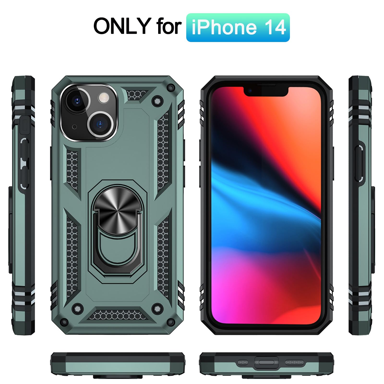 Addit Phone Case For Iphone 14 Case Iphone 14 Phone Case, With Kickstand Ring, Support Magnet Car Mount, Military Grade, Heavy D