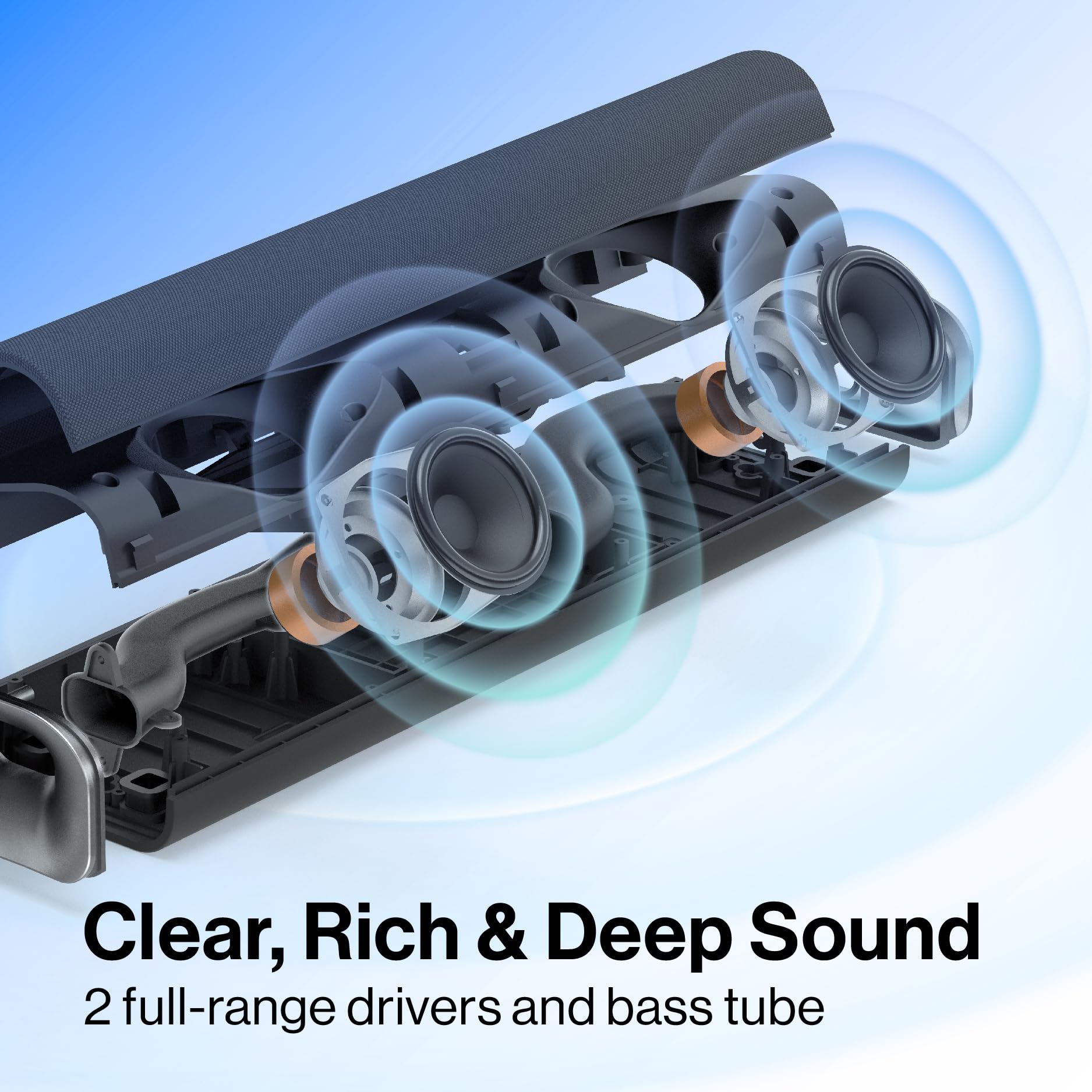 Oxs Thunder Lite Pc Gaming Soundbar, Sound Bars For Tv With Virtual Surround Sound, 2 Full Range Drivers, Bass Tube, Compact Des