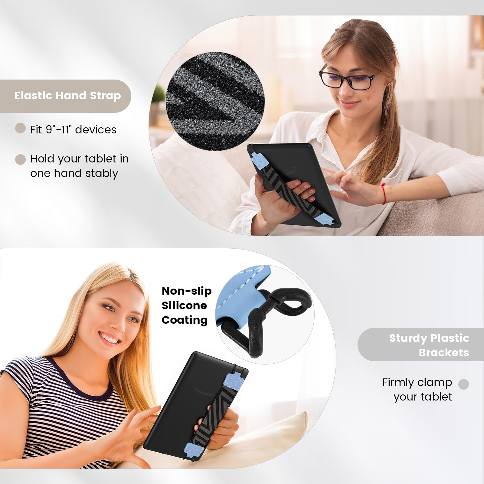 MoKo Security Hand Strap for 9 11 Inch Tablet, iPad/iPad Pro/iPad Air/Kindle Fire HD/Samsung, High Elasticity Versatile Hand Strap Lightweight Finger Grip Holder, Light Blue