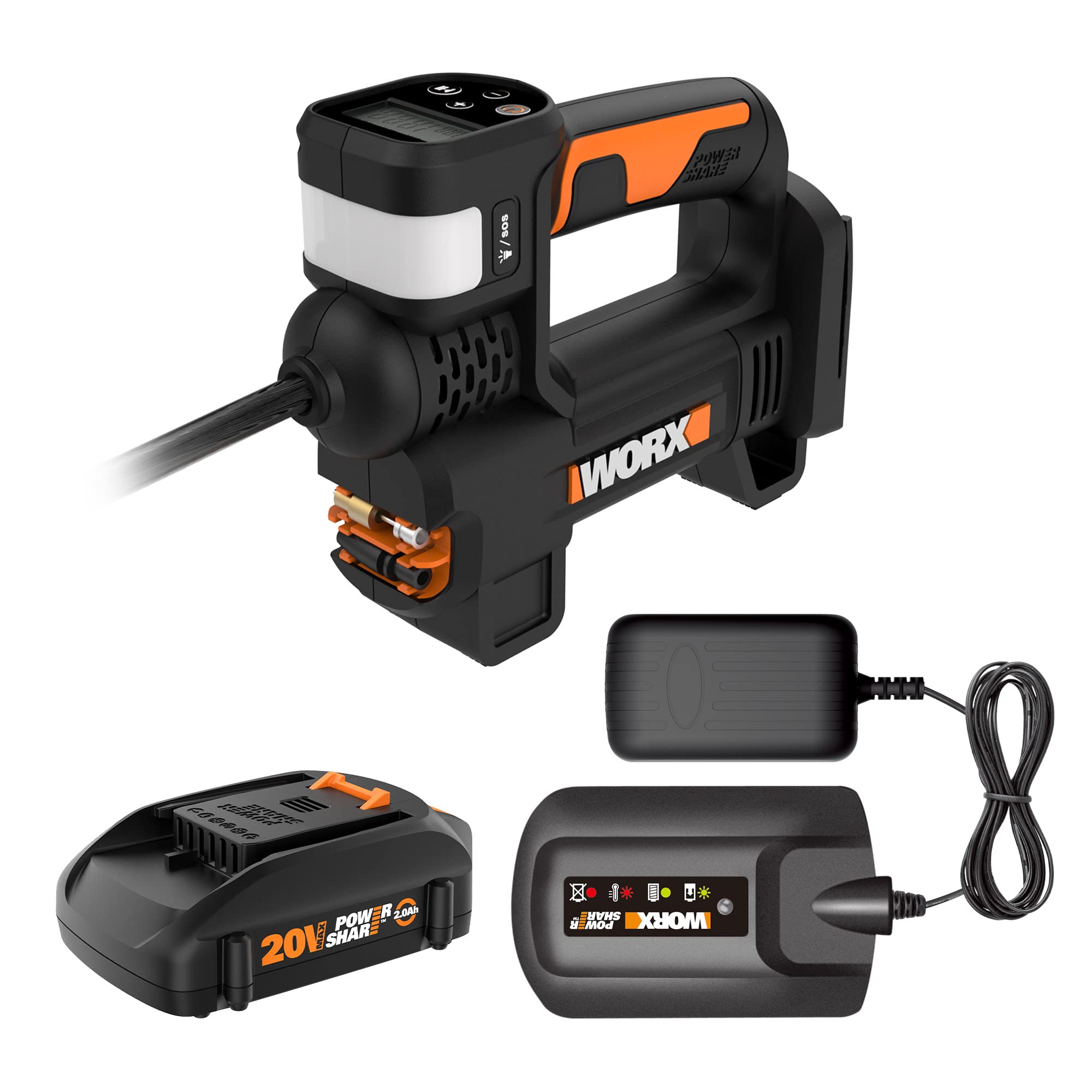 Worx Wx092L 20V 2.0Ah 2 In 1 Cordless Inflator Battery And Charger Included, Max. 10 Bar, Digital Pressure Display