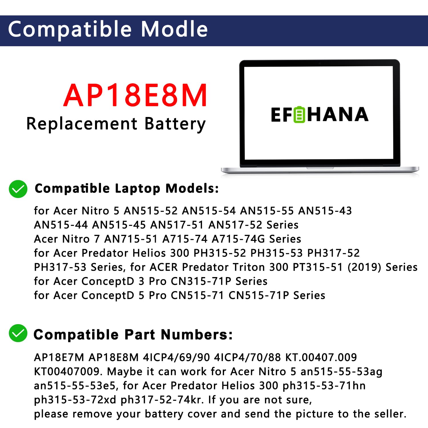 Ap18E8M Ap18E7M Battery For Acer Nitro 5 An515 44 An515 44 R99Q An515 55 An515 52 An515 43 An515 45 An517 52 Nitro 7 An715 51 As