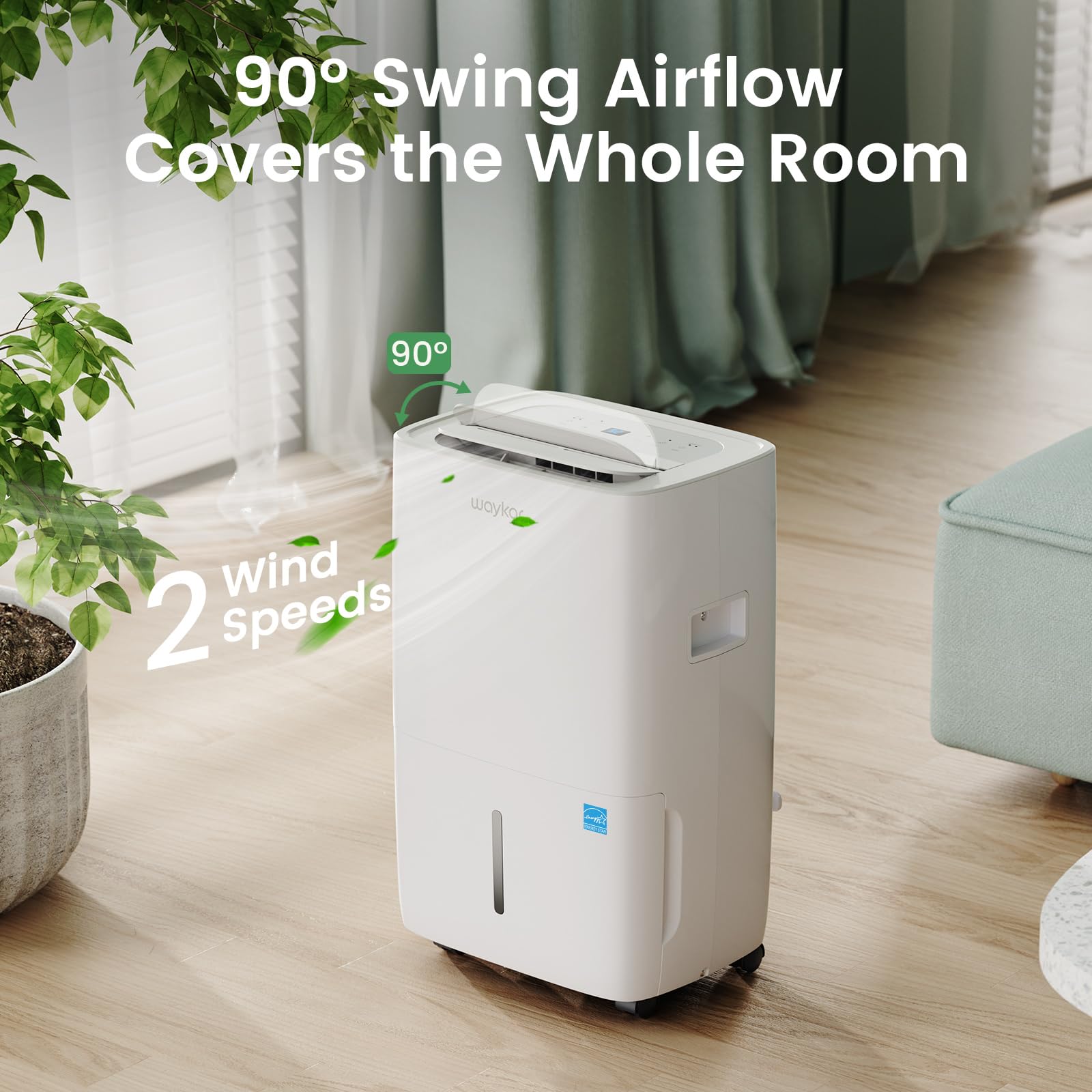 Waykar 80 Pints 2025 Energy Star Dehumidifier For Spaces Up To 5,000 Sq. Ft For Basement And Home, Large Room With Drain Hose An