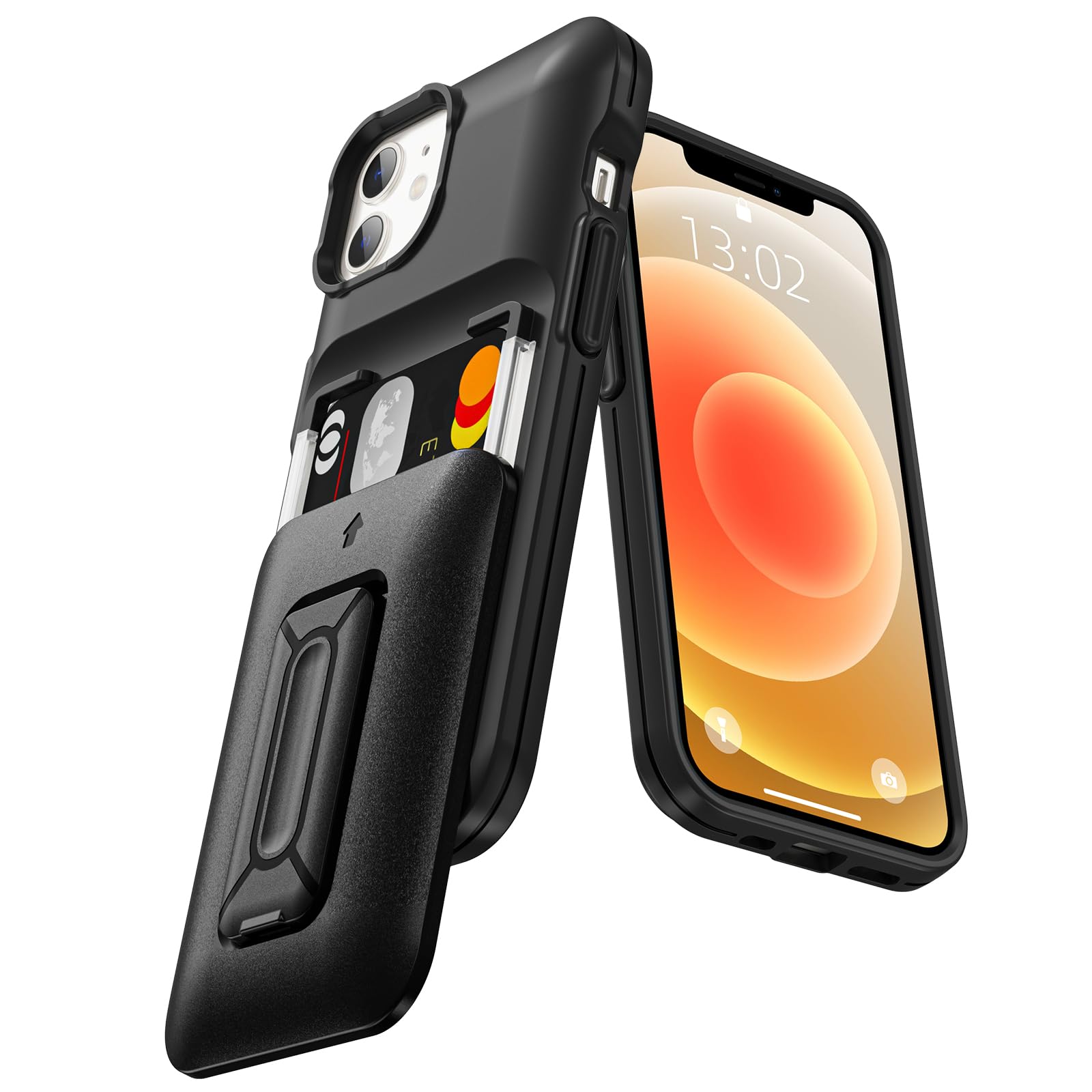 SAMONPOW for iPhone 12/12 Pro Case Wallet with Card Holder [3 Cards] & Stand Heavy Duty Protective Shockproof Hidden Card Slot W