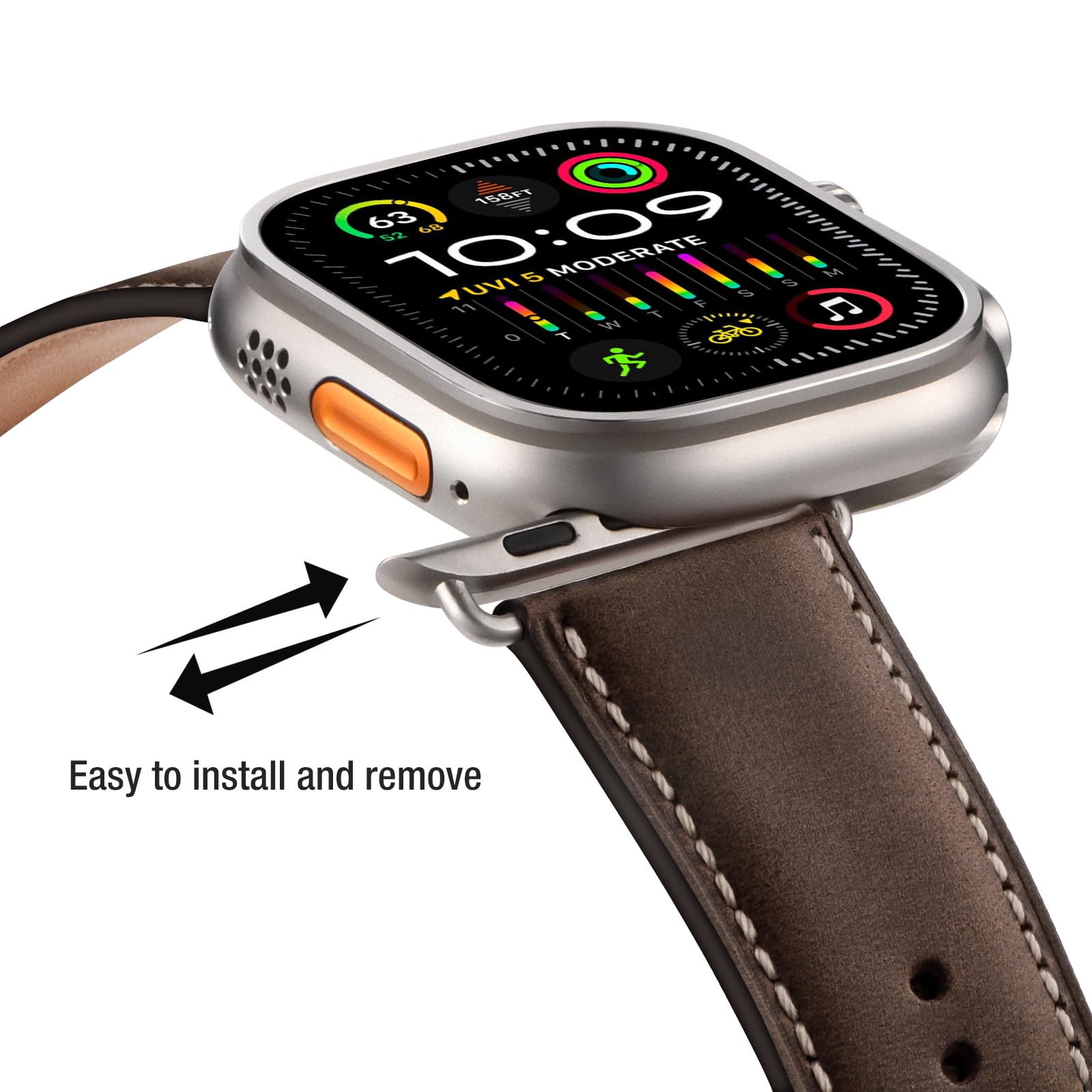 Sunfwr Leather Bands Compatible With Apple Watch Band 49Mm 45Mm 44Mm 42Mm For Men Women, Genuine Leather Replacement Strap For I