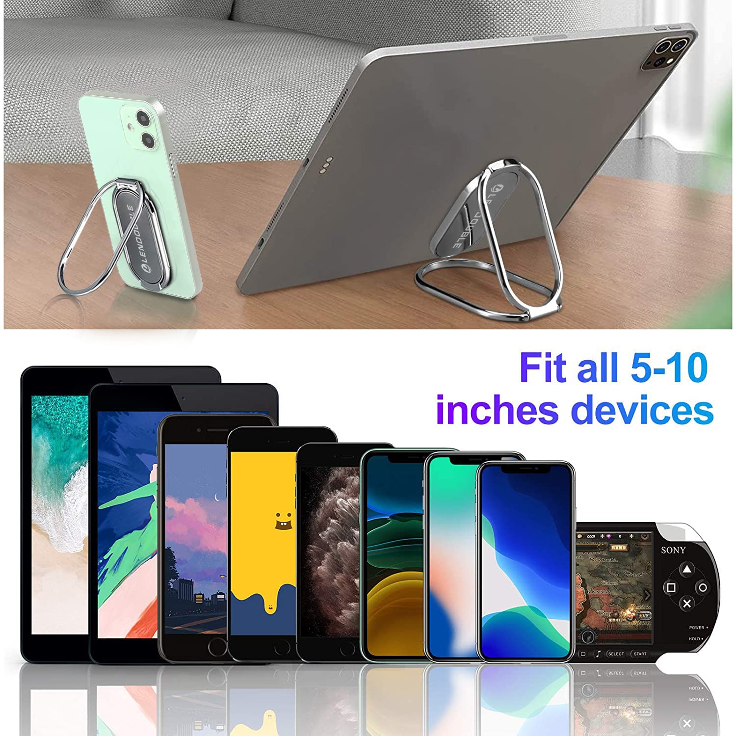 Foldable Cell Phone Stand For Desk, Adjustable Cellphone Ring Holder Finger Kickstand For Office Desktop & Magnetic Car Mount, R
