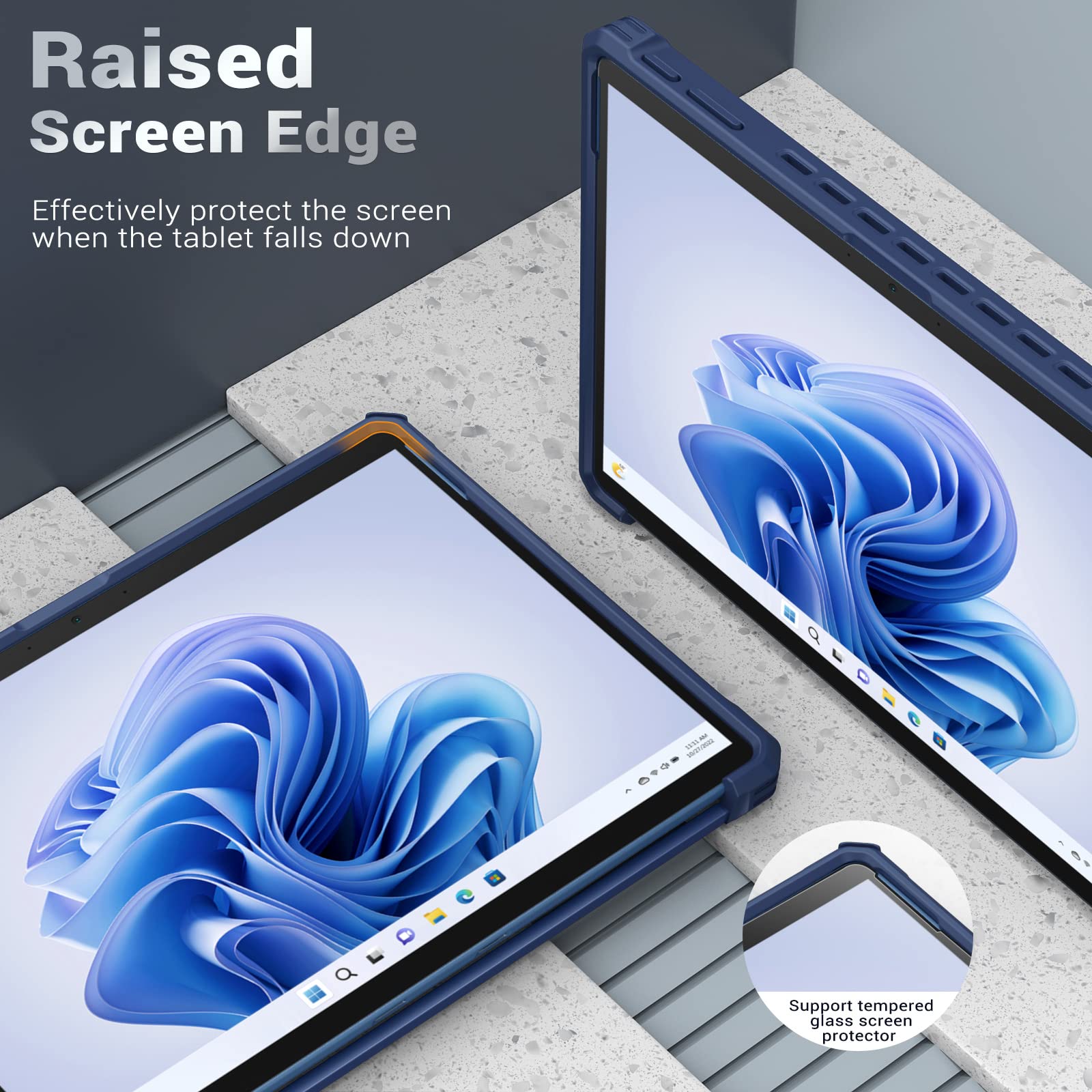 MoKo Case Compatible with Microsoft Surface Pro 11, Surface Pro 10, Surface Pro 9 13 Inch, All in One Protective Rugged Cover with Hand Strap, Compatible with Type Cover Keyboard, Blue